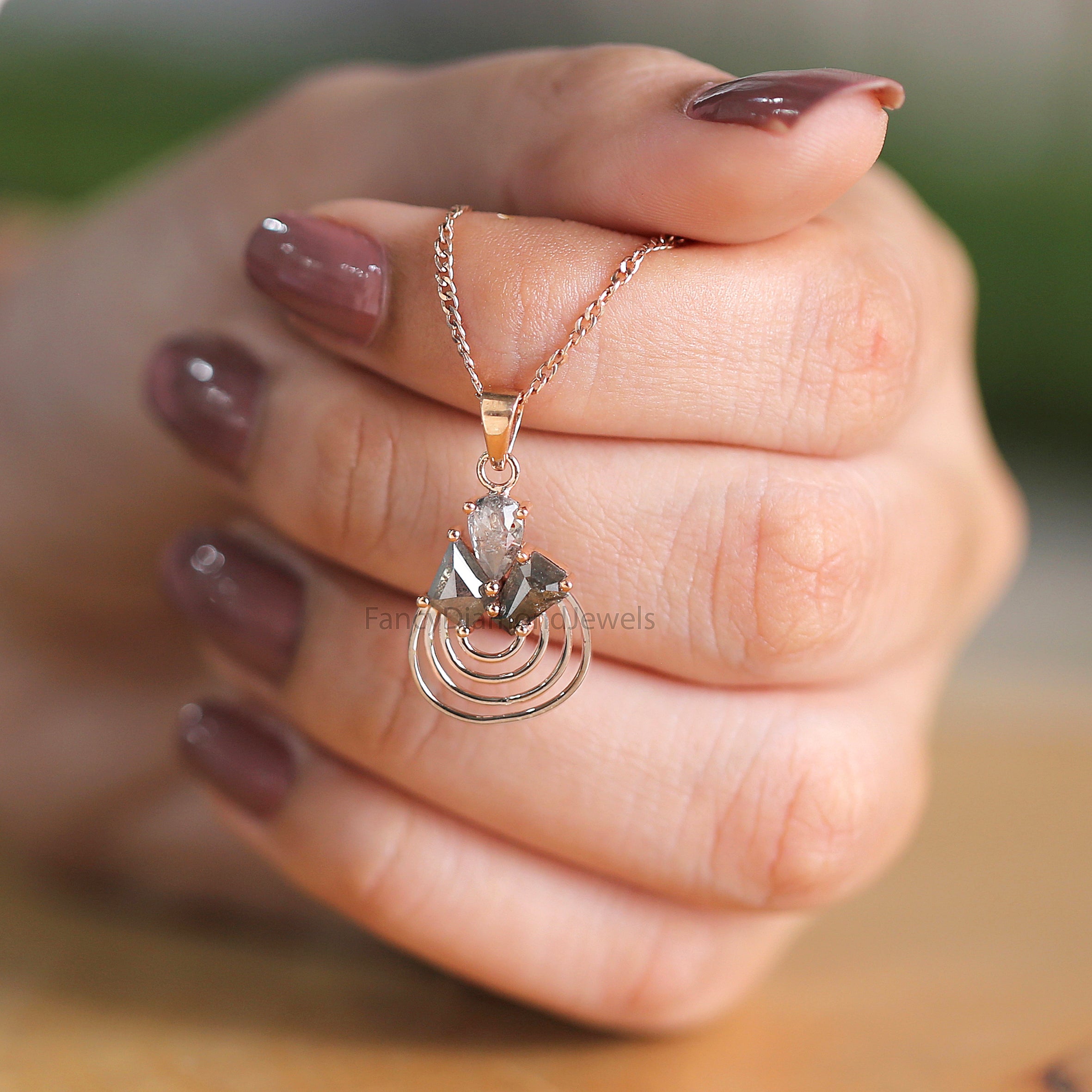 Mix Shape Salt And Pepper Diamond Pendant, Unique Pendant, Salt And Pepper Diamond anniversary Gift Pendant, Mix Shape Pendant, KDL713