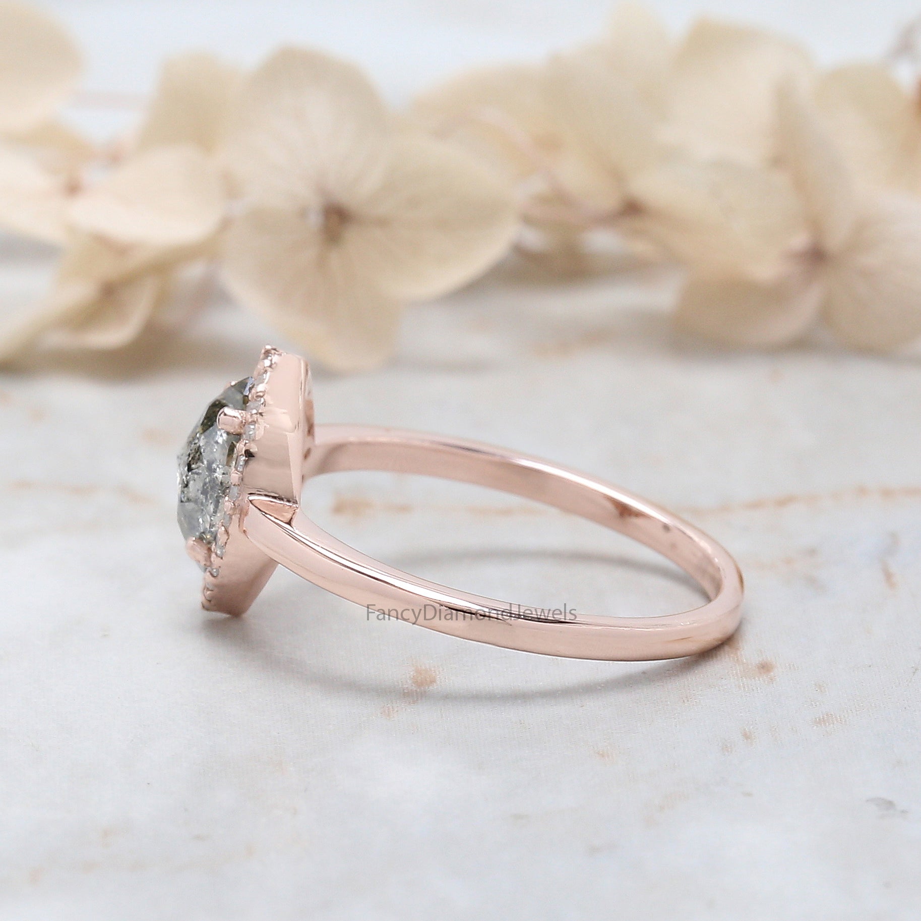 Marquise Cut Salt And Pepper Diamond Ring 0.64 Ct 7.70 MM Marquise Diamond Ring 14K Rose Gold Silver Engagement Ring Gift For Her QN2514