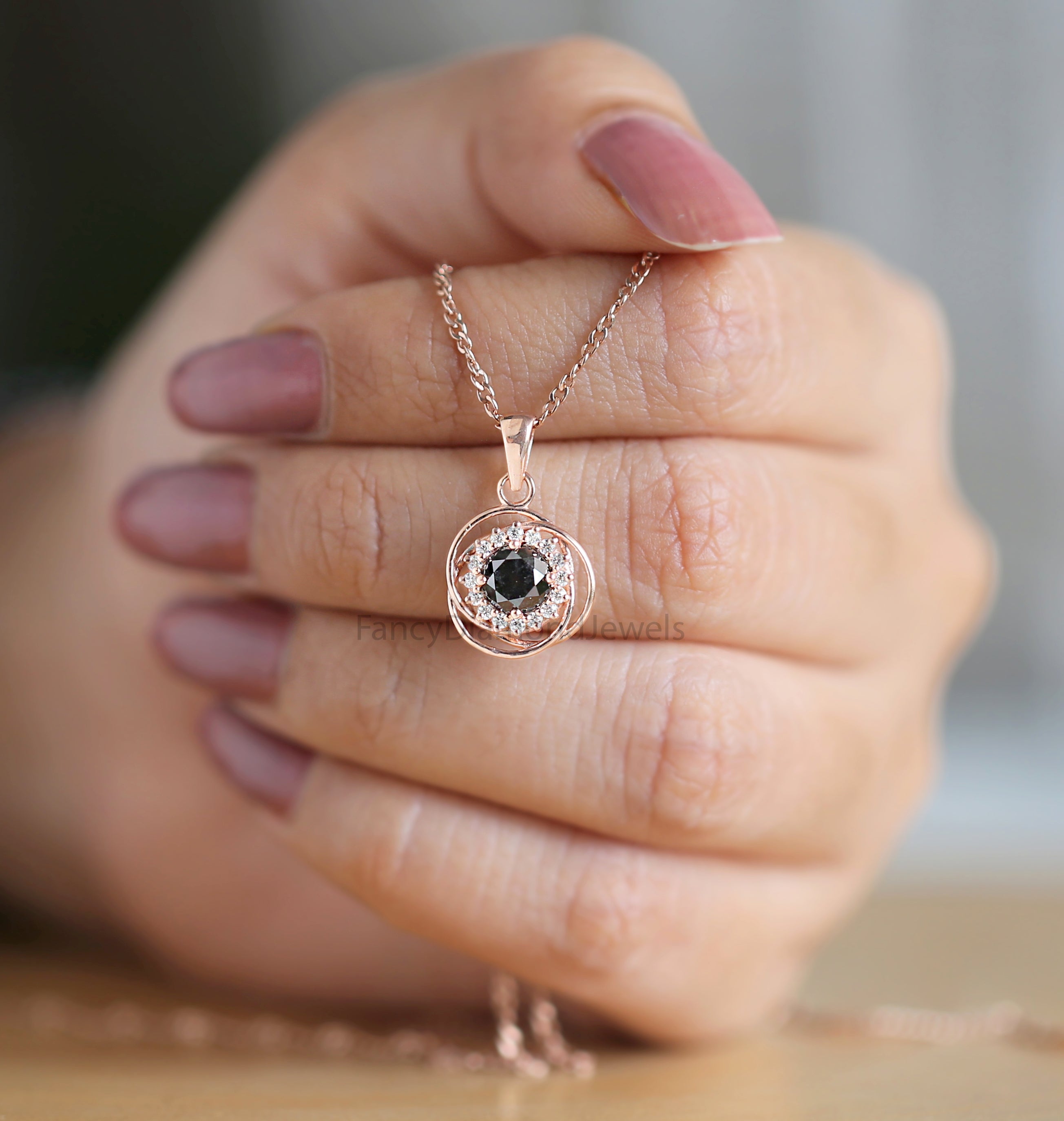 Round Brilliant Cut Salt And Pepper Diamond Pendant, Unique Diamond Pendant, Brilliant Cut Diamond Pendant, Dangling Diamond Pendant KDN8714