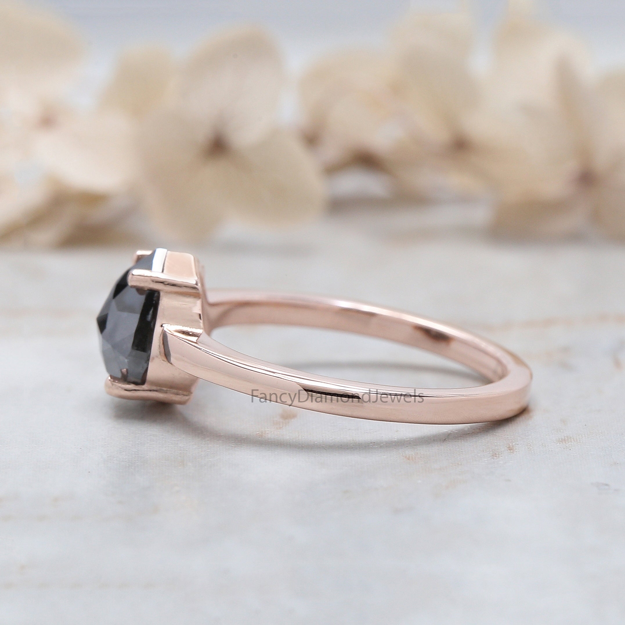 Heart Cut Salt And Pepper Diamond Ring 1.70 Ct 7.95 MM Heart Diamond Ring 14K Solid Rose Gold Silver Engagement Ring Gift For Her QL3096