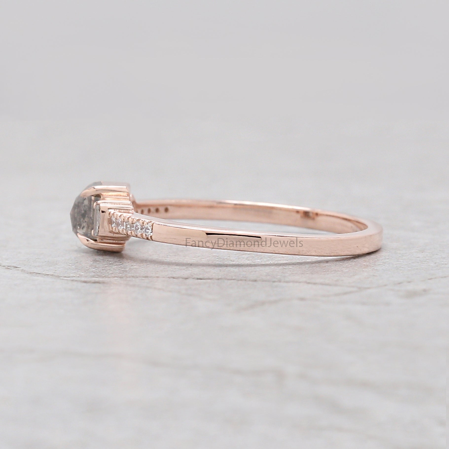 Emerald Cut Salt And Pepper Diamond Ring 0.39 Ct 4.55 MM Emerald Diamond Ring 14K Solid Rose Gold Silver Engagement Ring Gift For Her QL239