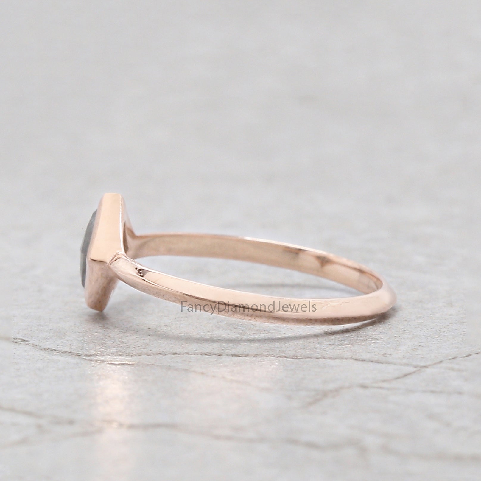 Kite Cut Salt And Pepper Diamond Ring 0.50 Ct 6.14 MM Kite Diamond Ring 14K Solid Rose Gold Silver Kite Engagement Ring Gift For Her QK2572