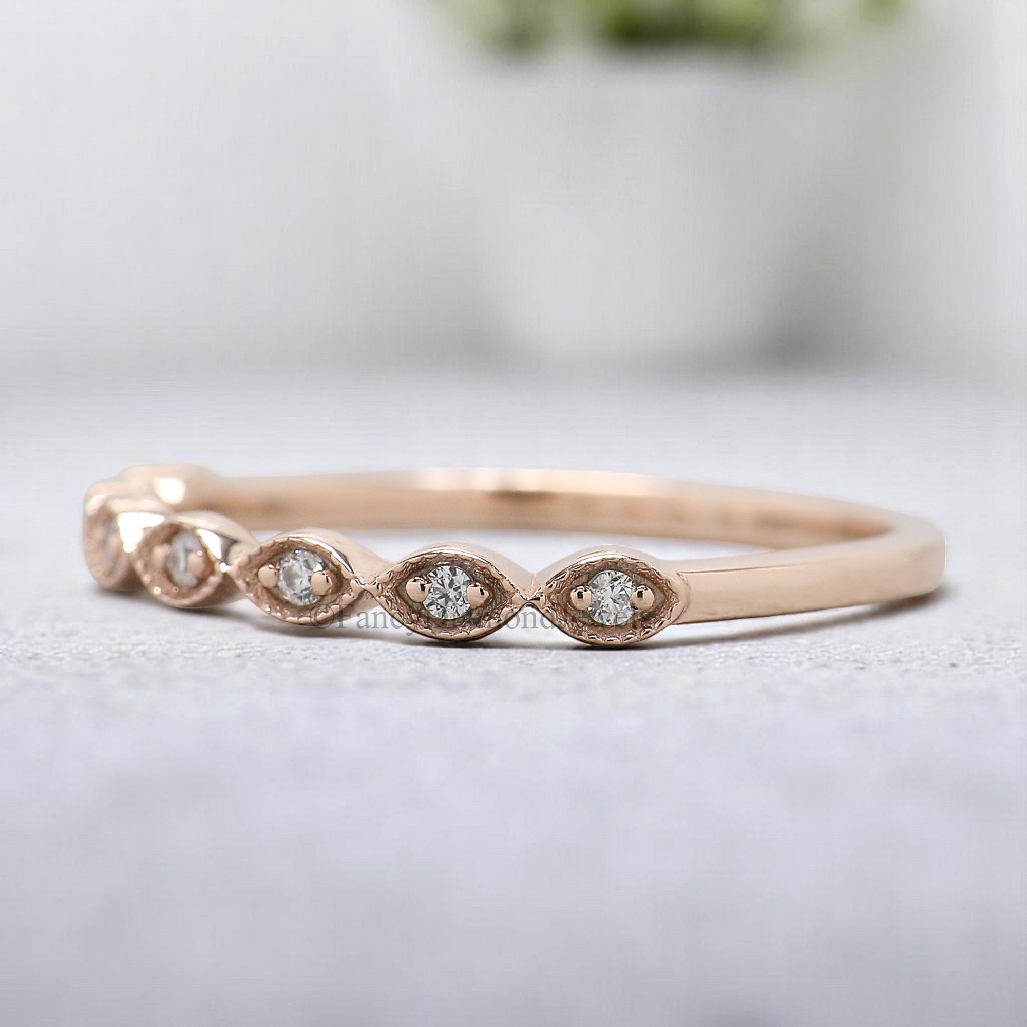 Silver/10K/14K/18K Band 1.20 MM Round Diamond Wedding Band Half Eternity Minimalist stacking dainty matching ring Boat setting ring KD903