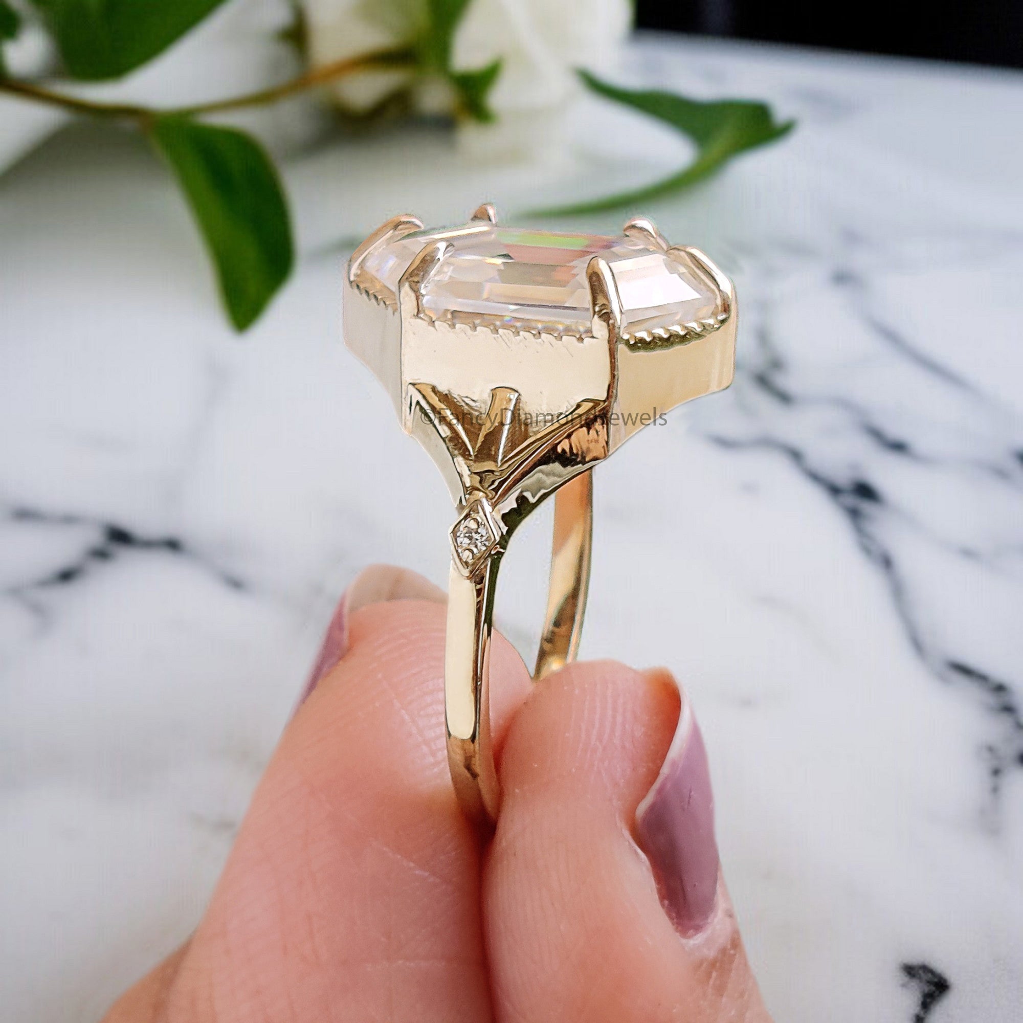 4.45 CT Hexagon Cut Moissanite Engagement Ring Yellow Gold Ring Moissanite Wedding Ring Bridal Promise Ring For Women Gift For Her FD333