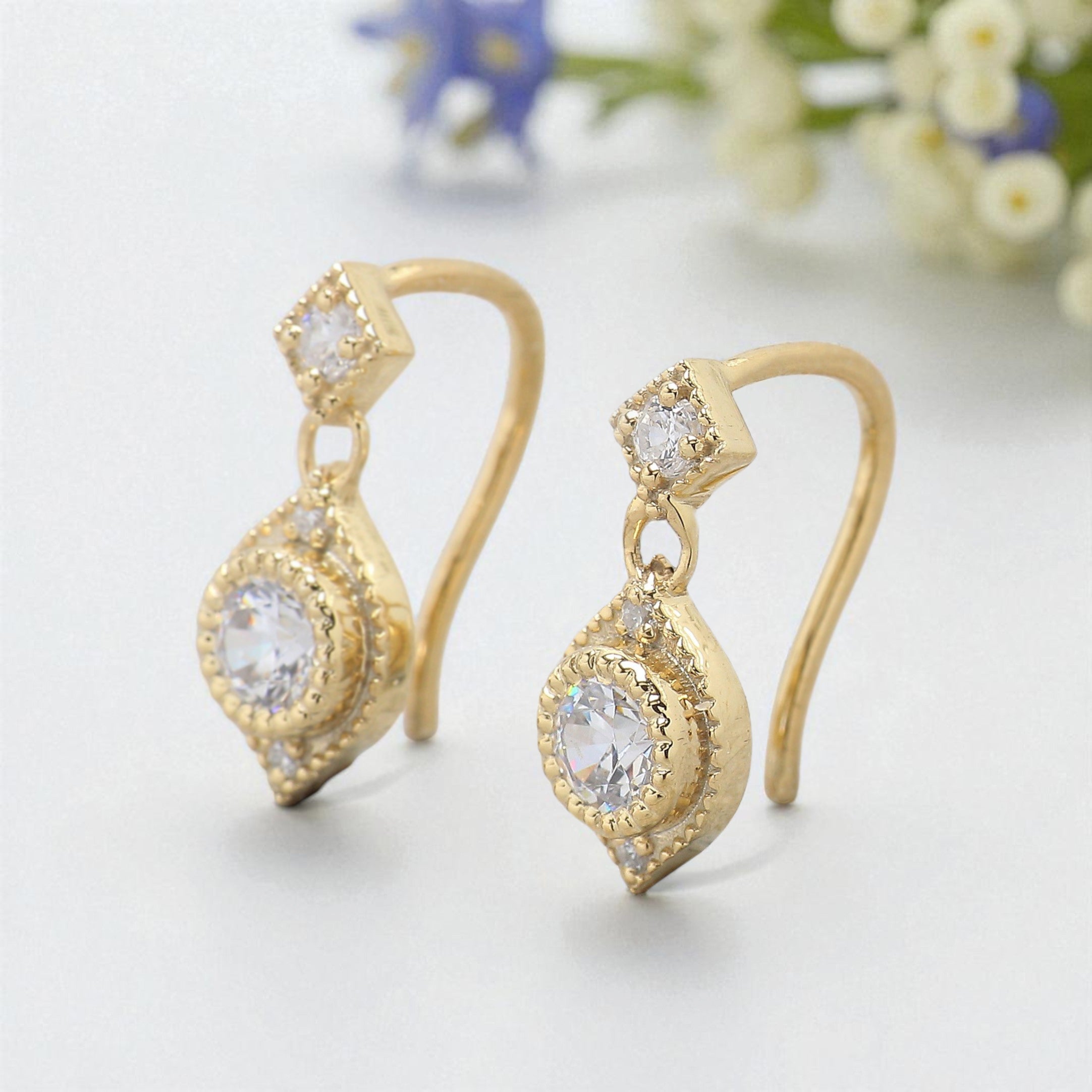 0.82 TW Natural White Round Diamond Earring Round Brilliant Cut Earring Bezel Earring Engagement Earring Earlobe Earring Gift For Her KD994