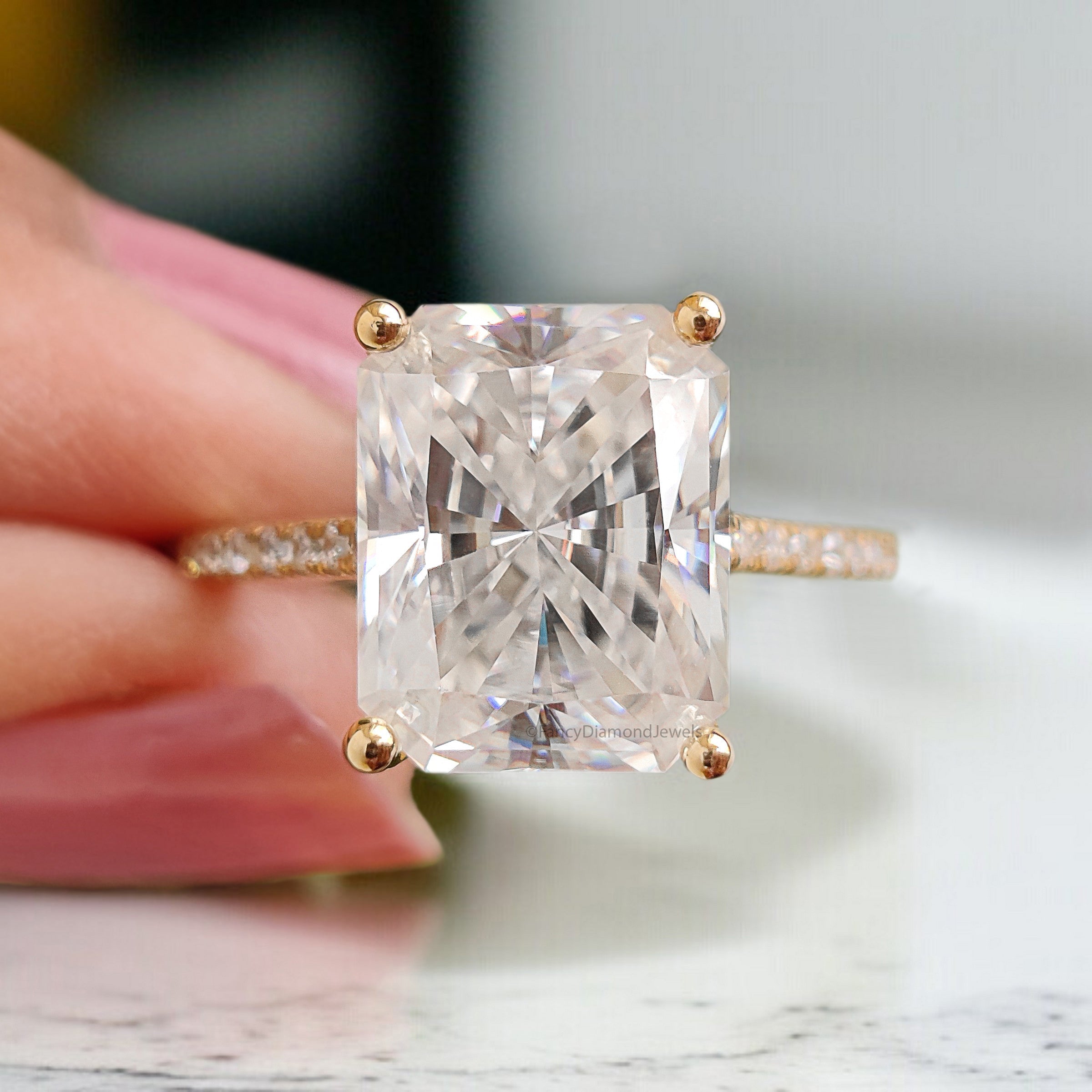 3.70 CT Radiant Cut Colorless Moissanite Bridal Ring Set Engagement Ring Prong Set Ring Anniversary Ring For Women Yellow Gold Ring FD406