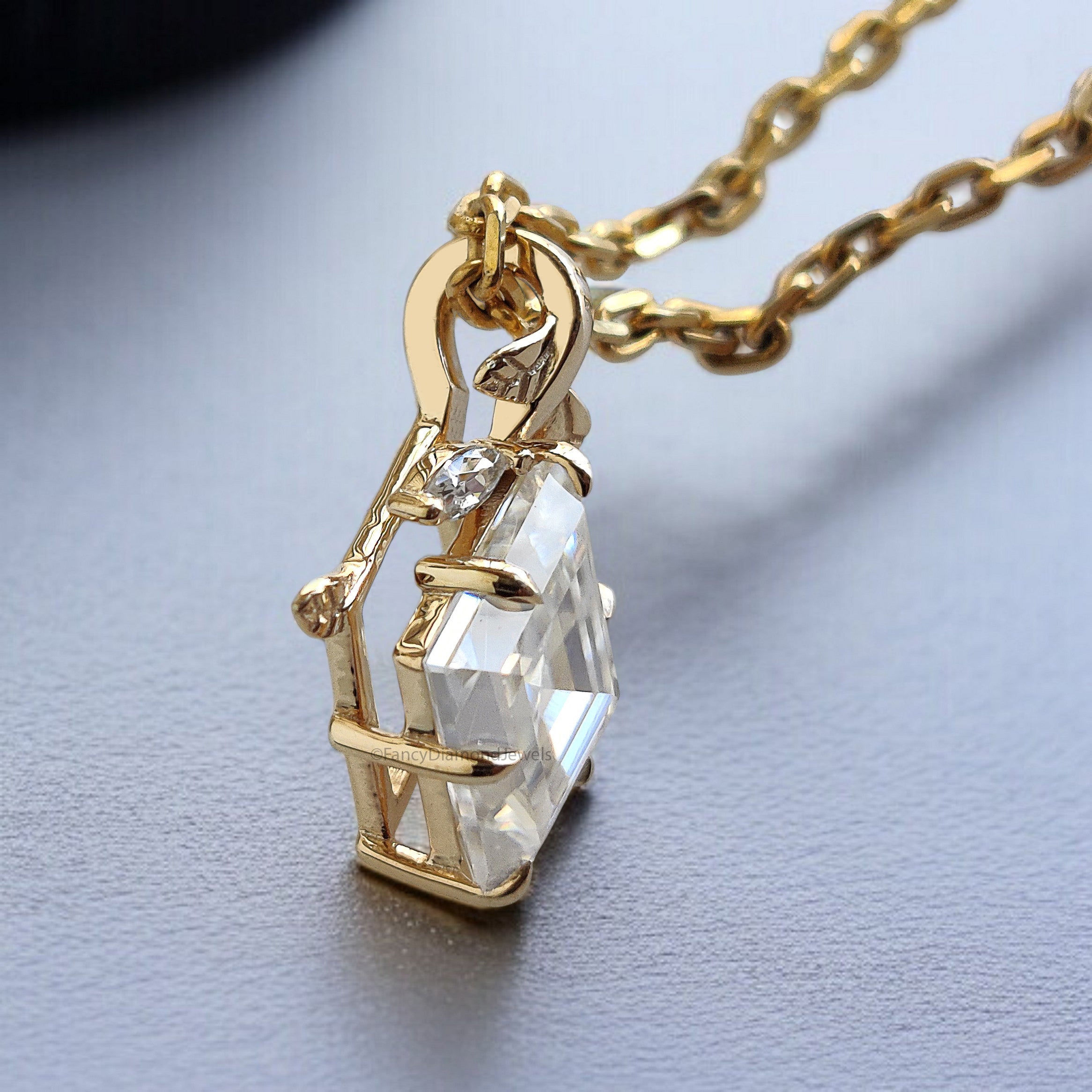 Kite Cut Lab Grown Diamond Pendant Yellow Silver handmade jewelry Necklace Pointed Claw prong And Floral Set Marquise Diamond Necklace FD477