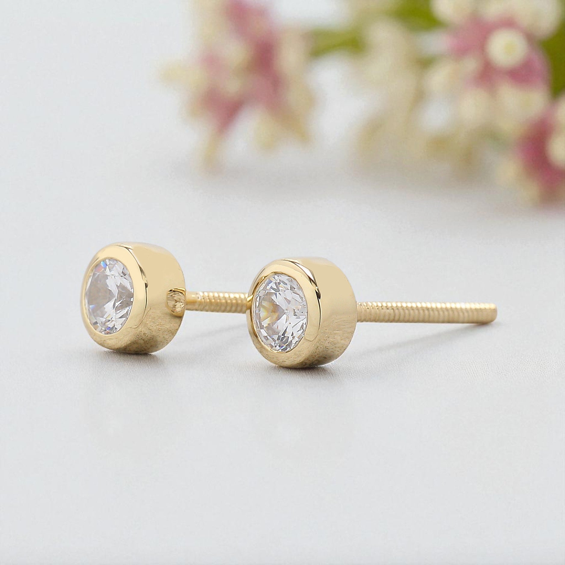 Natural White Round Diamond Earring Round Brilliant Shape Earring Bezel Earring Engagement Earring Earlobe Earrings Gift For Her KD1000