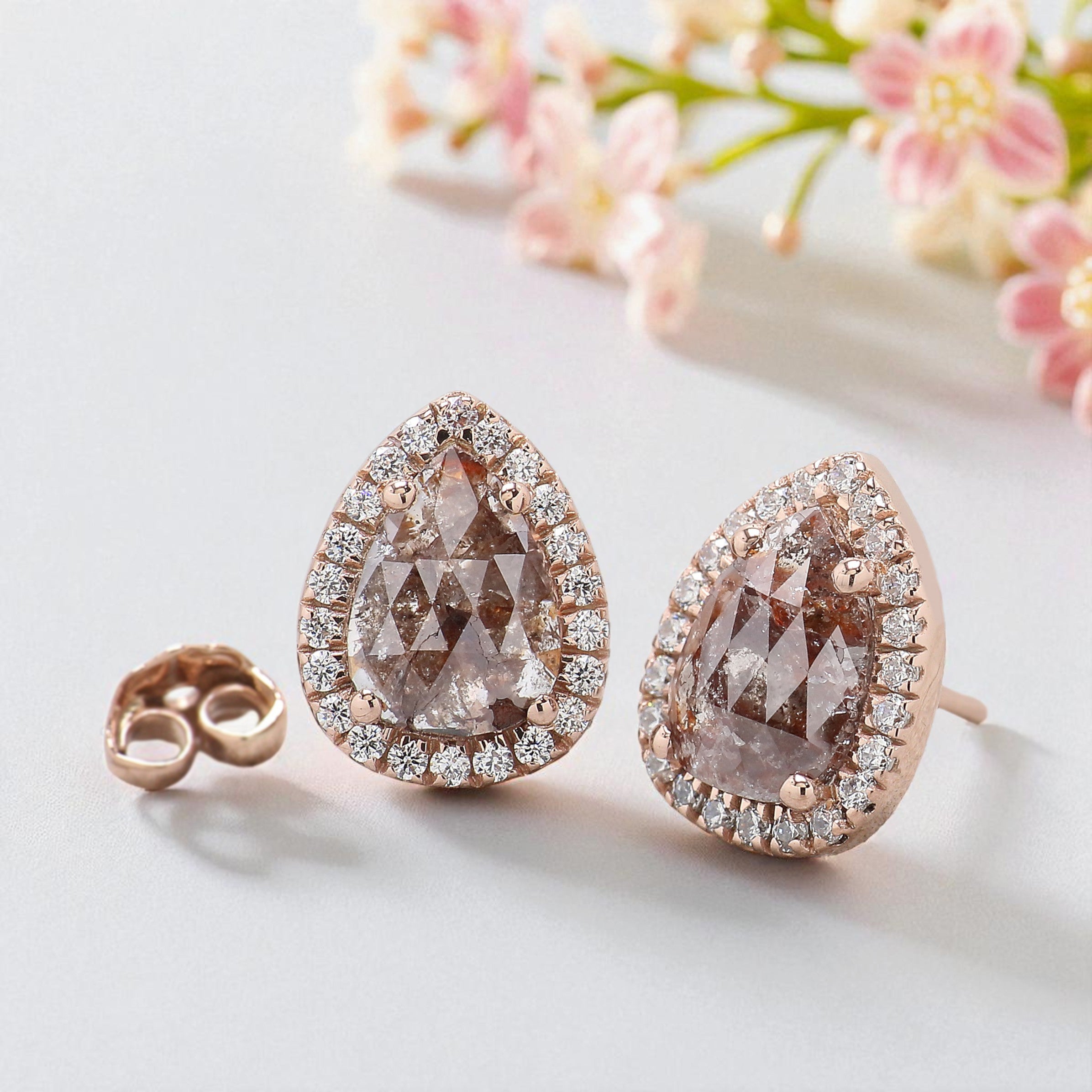 Pear Cut Brown Color Diamond Earring 2.06 Ct 8.80 MM Pear Diamond Earring 14K Solid Rose Gold Silver Pear Cut Earring Gift For Her KDL6875