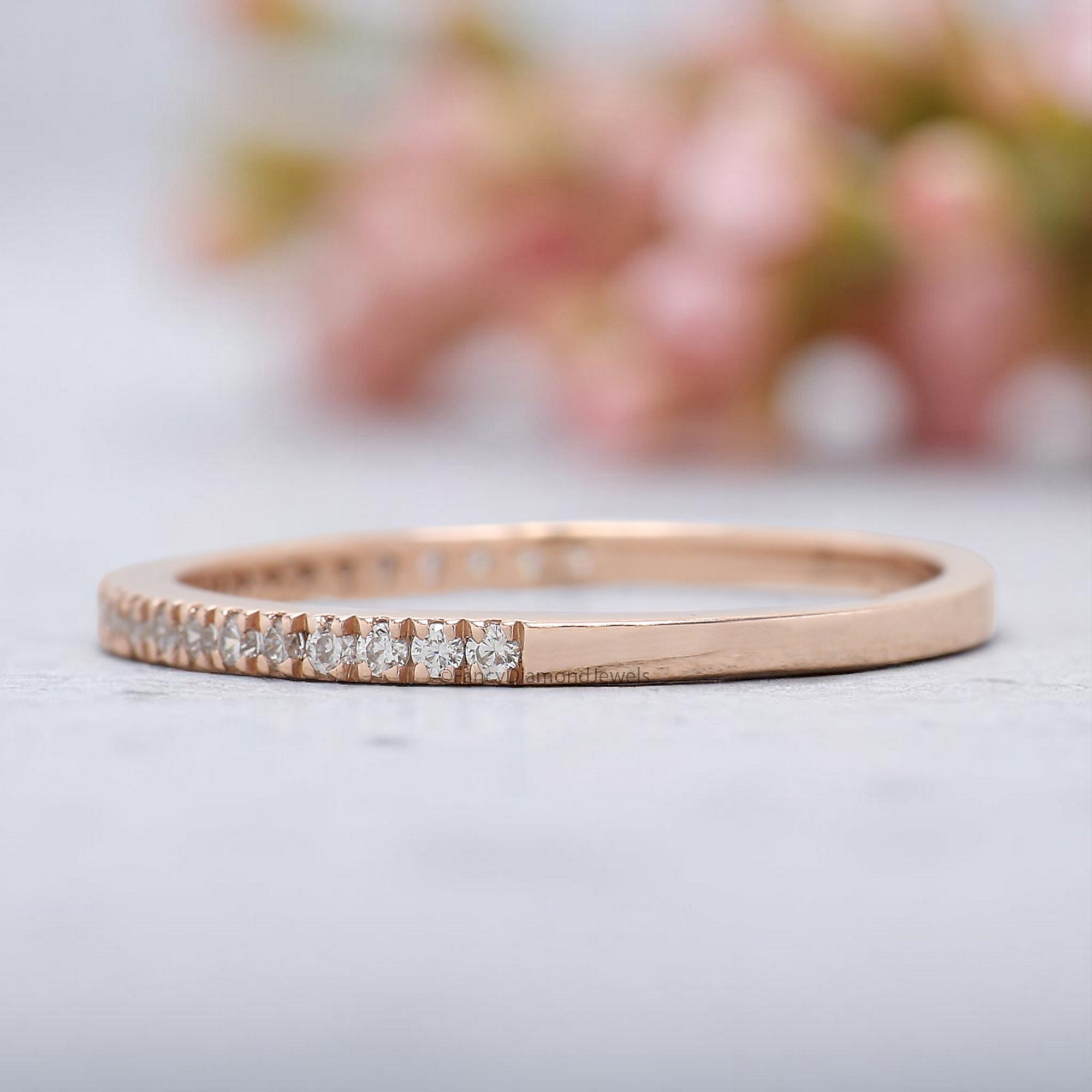 Silver/10K/14K/18K Gold Band Half Eternity Minimalist Ring 1.20 MM Natural Diamond Wedding Band Micro Setting Band anniversary ring KD168