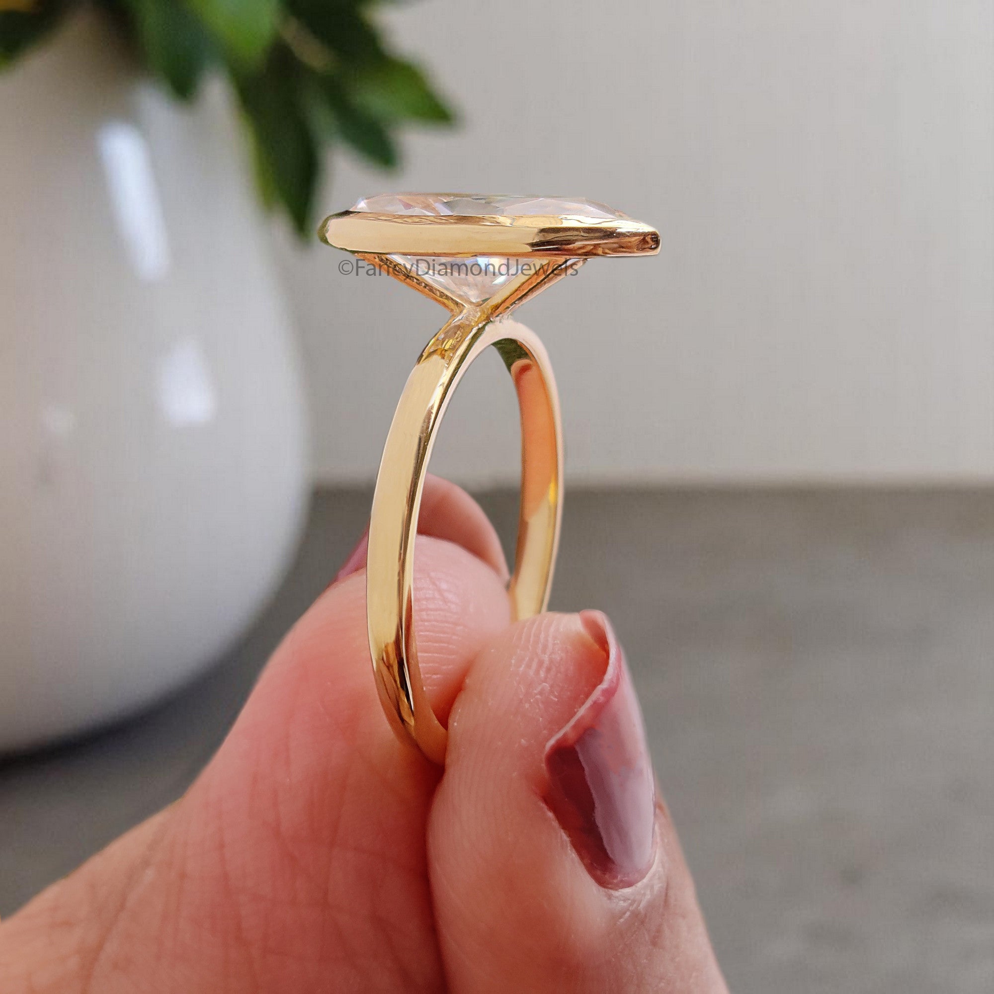 2.00 CT Marquise Cut Moissanite Engagement Ring Marquise Bezel Set Ring Solitaire Ring Wedding Ring Yellow Gold Ring Promise Ring FD359