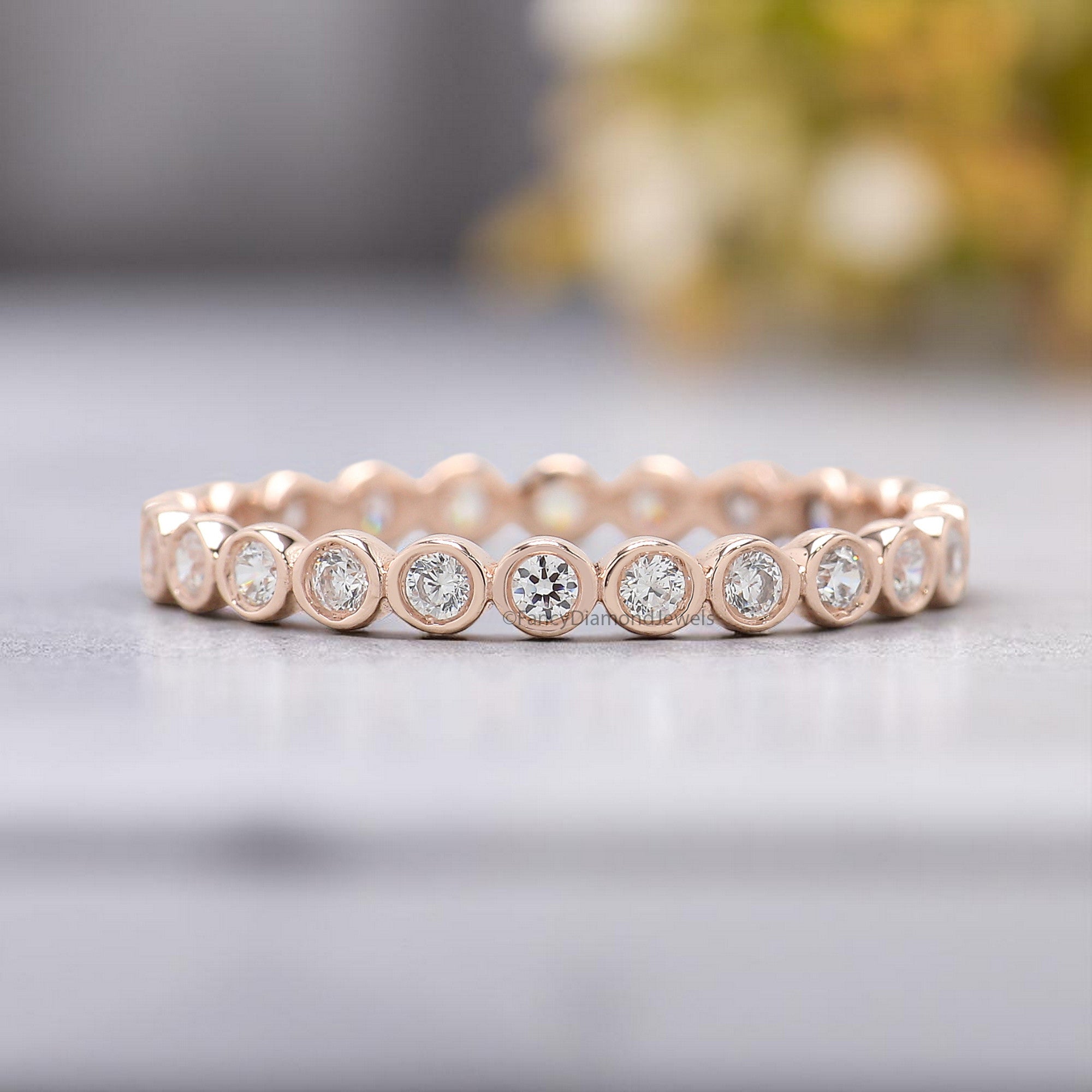 Bezel Set Silver/10K/14K/18K Band 0.36 CT Natural White Diamond Wedding Band Full Eternity Minimalist stacking dainty matching Ring KD889