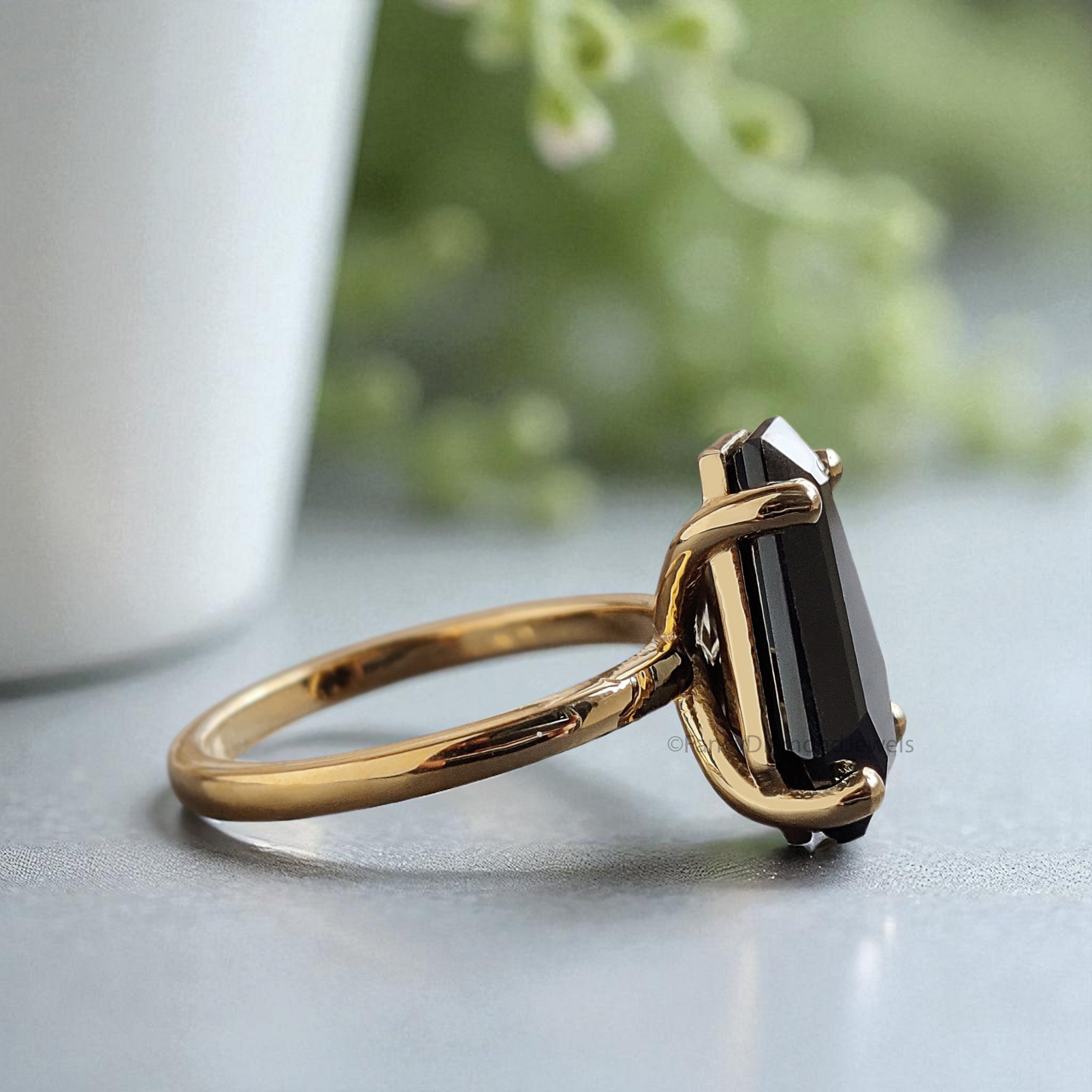 Coffin Black Onyx engagement ring 14mm 13mm 12mm 11mm 10mm 9mm stone ring Simulant Solitaire Diamond ring Silver ring Gift for her FD393