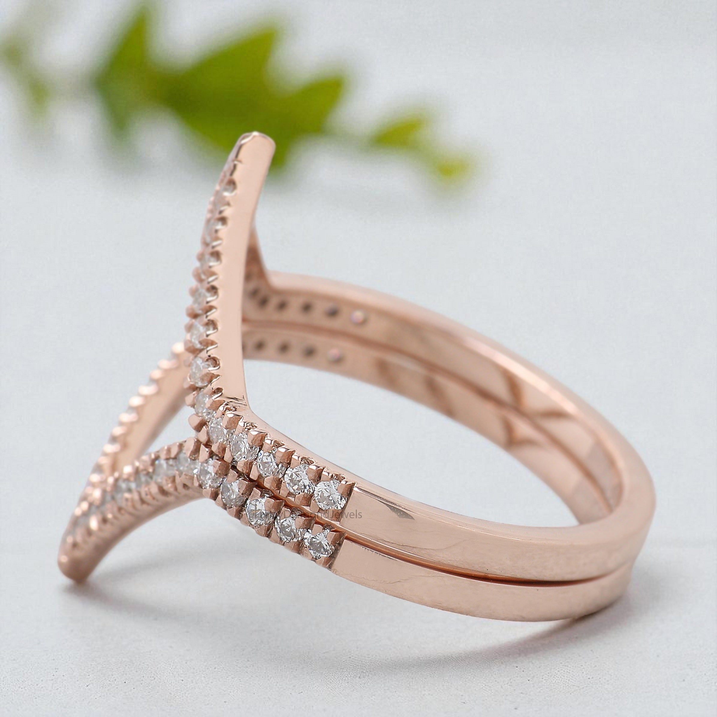 V Shaped Round Diamond Band Double Banded Wedding Ring Silver/10K/14K/18K Band Half Eternity Ring Engagement Band Anniversary Ring KD570