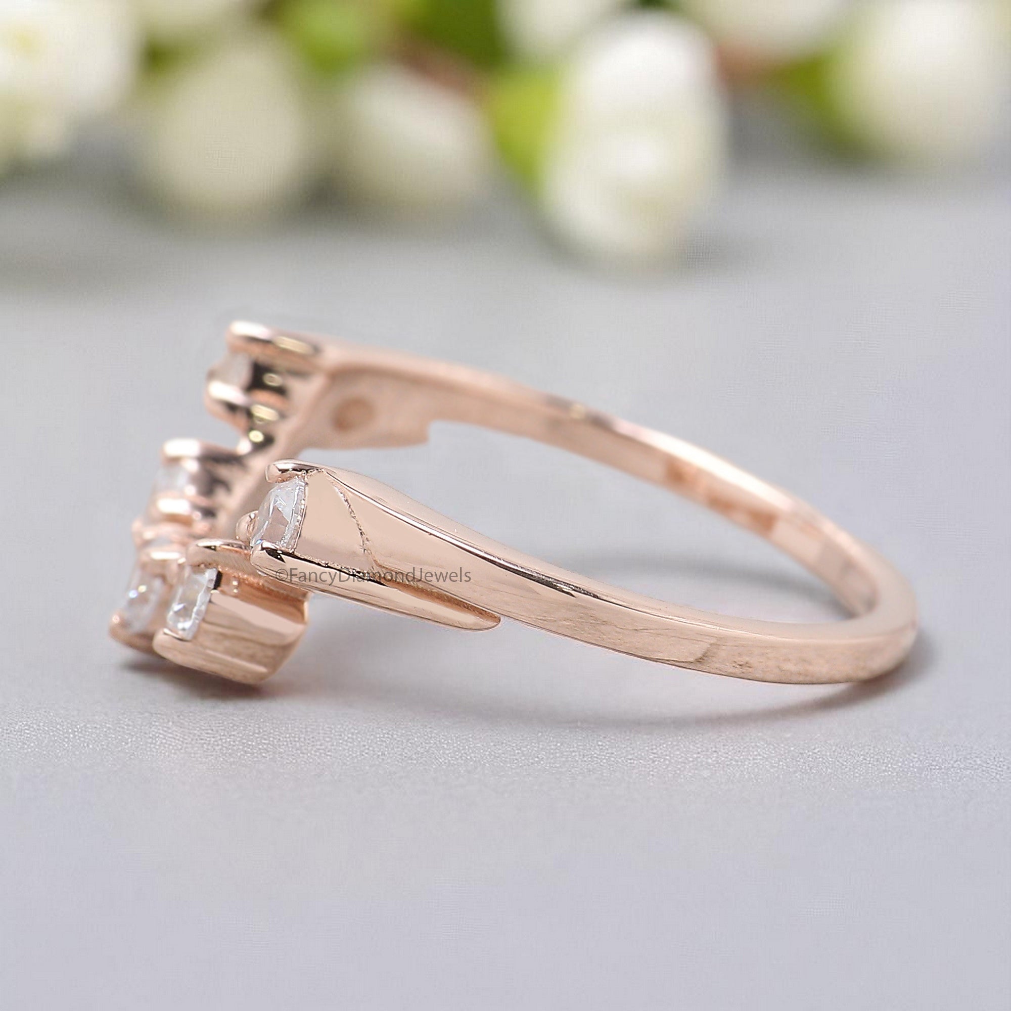 Silver/10K/14K/18K Engagement Band Art Deco Crown Wedding Band 0.38 TW Round Diamond Band Half Eternity Anniversary Rose Gold Ring FD375
