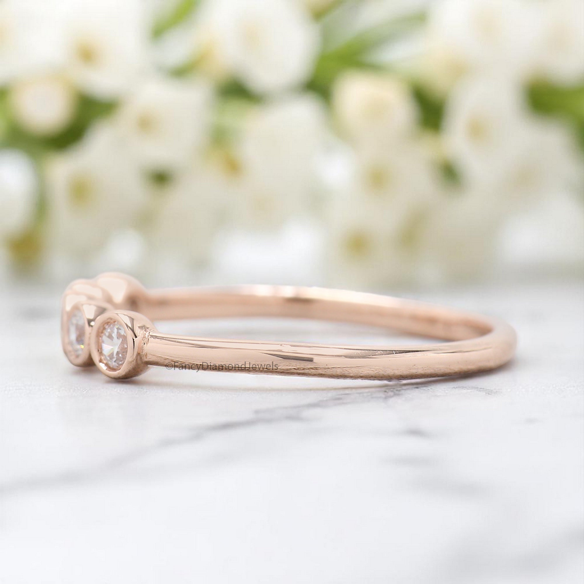 Bezel Set 5 Moissanite Diamond Wedding Band Silver/10K/14K/18K Gold Half Eternity Minimalist stacking dainty matching anniversary ring KD890