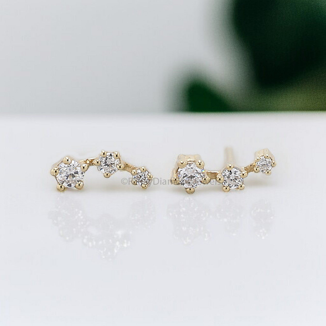 Front Back Earring Set ear jacket Round Brilliant Cut Colorless Moissanite Gold Ear Cuff jacket earrings minimal earring Gold Ear Wrap FD327