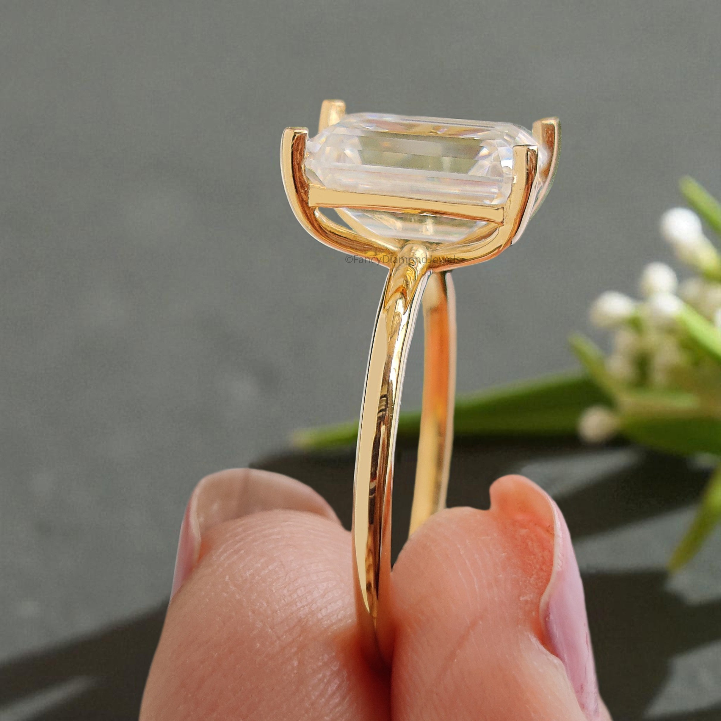 2.90 Emerald Cut Engagement Ring in Solid Yellow 10K/14k/18k Gold Emerald Cut Solitaire Engagement Ring Brilliant Moissanite Ring FD04