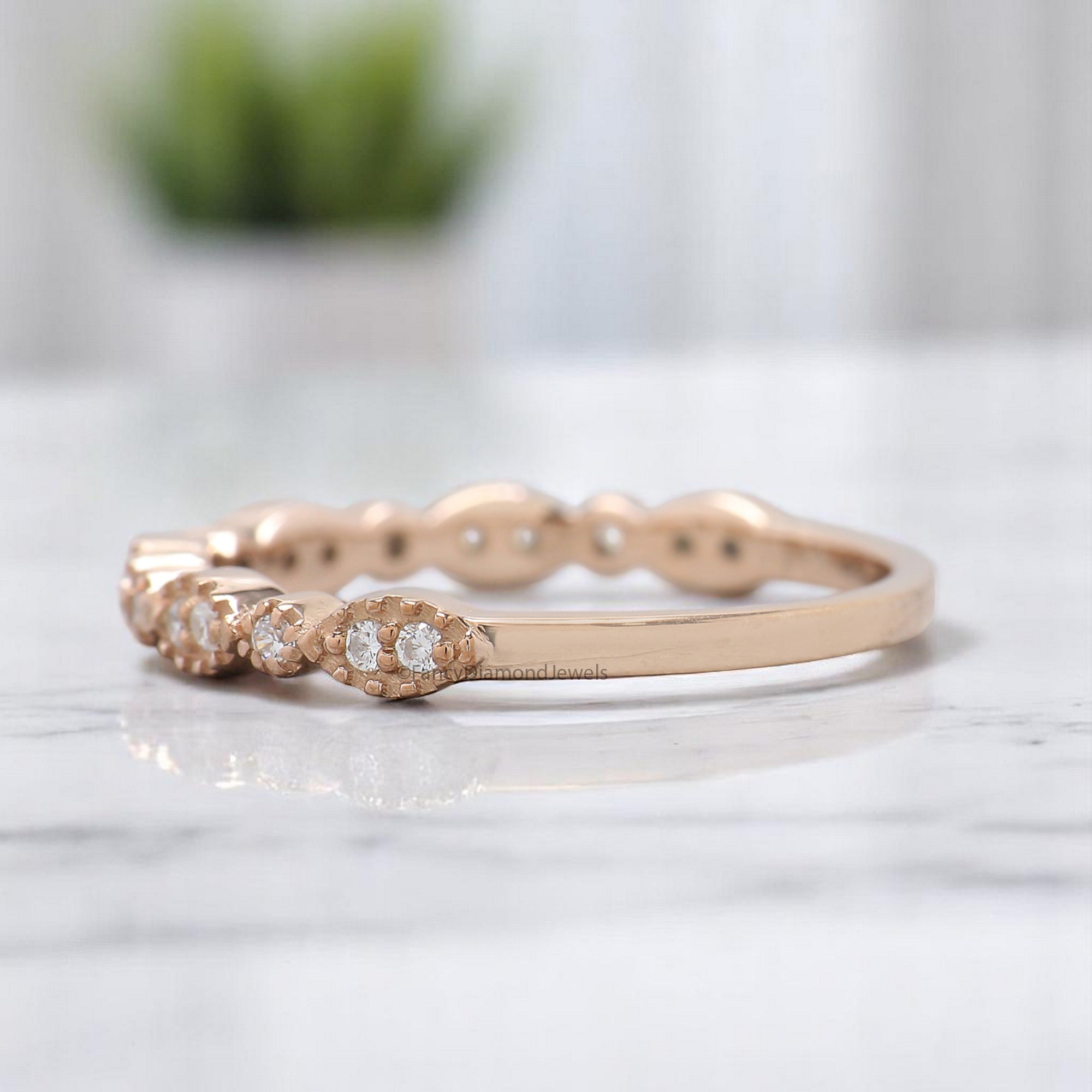 Silver/10K/14K/18K Gold Band 0.12 CT Diamond Wedding Band Half Eternity Minimalist Ring stacking dainty matching anniversary ring KD085