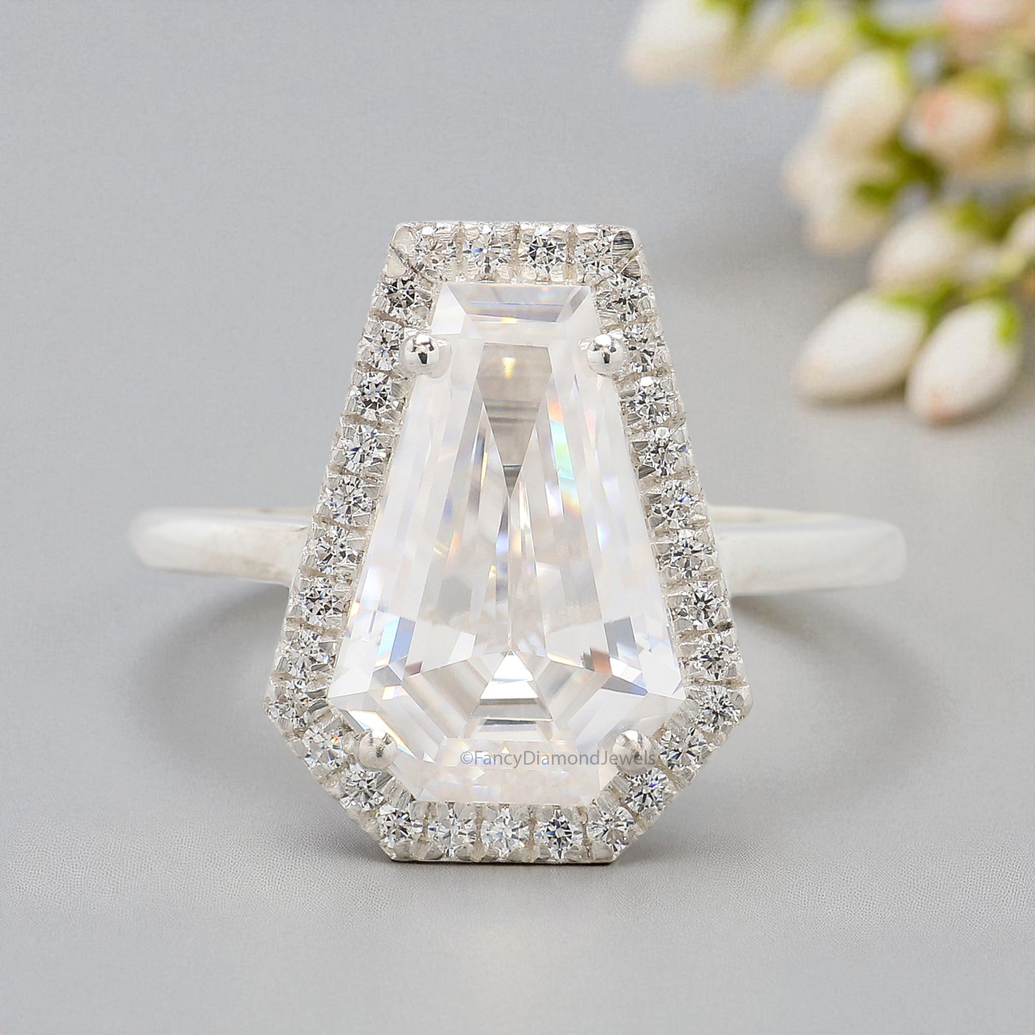 3.75 CT Coffin Cut Engagement Ring set in Solid Rose 10K/14k/18k Gold Coffin Cut Solitaire Engagement Ring Bridal Wedding Ring Set FD204