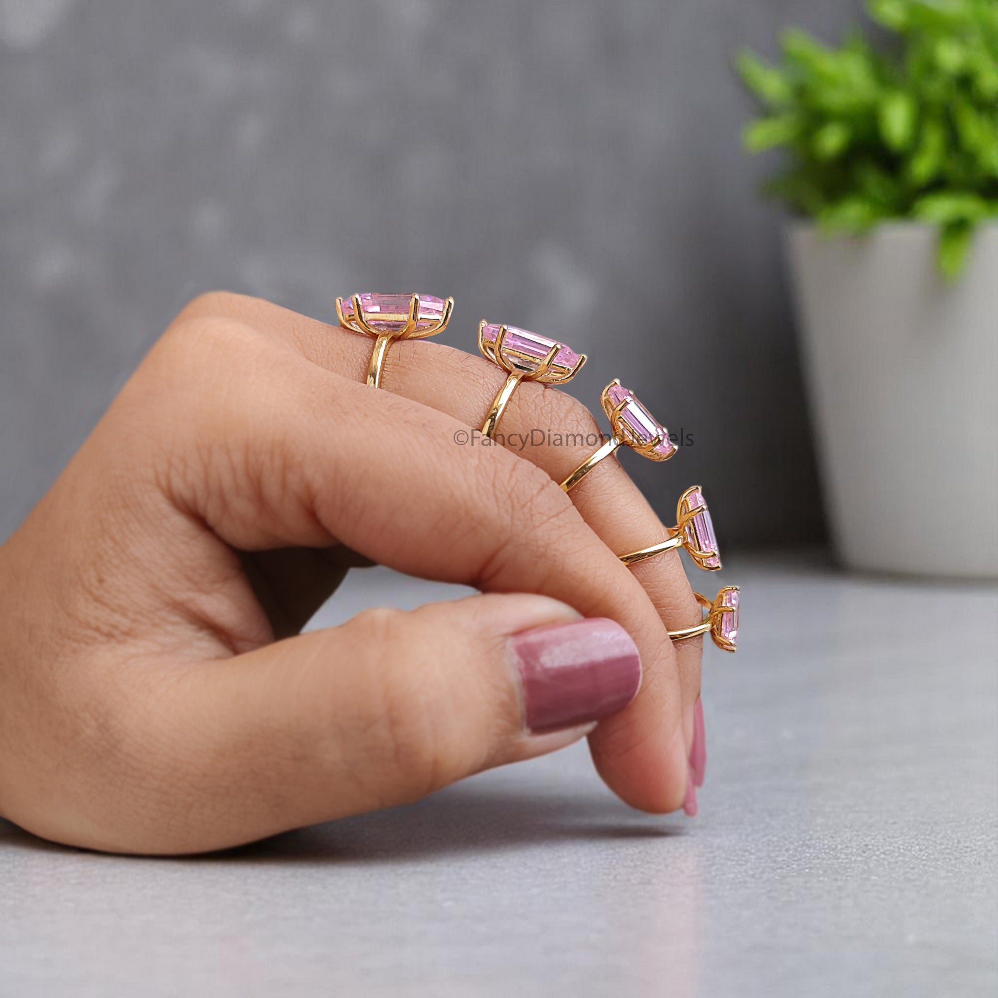 Hexagon Pink Tourmaline engagement ring 8mm 10mm 11mm 13mm 14mm stone ring Simulant Hexagon Solitaire ring Silver ring Gift for her FD355