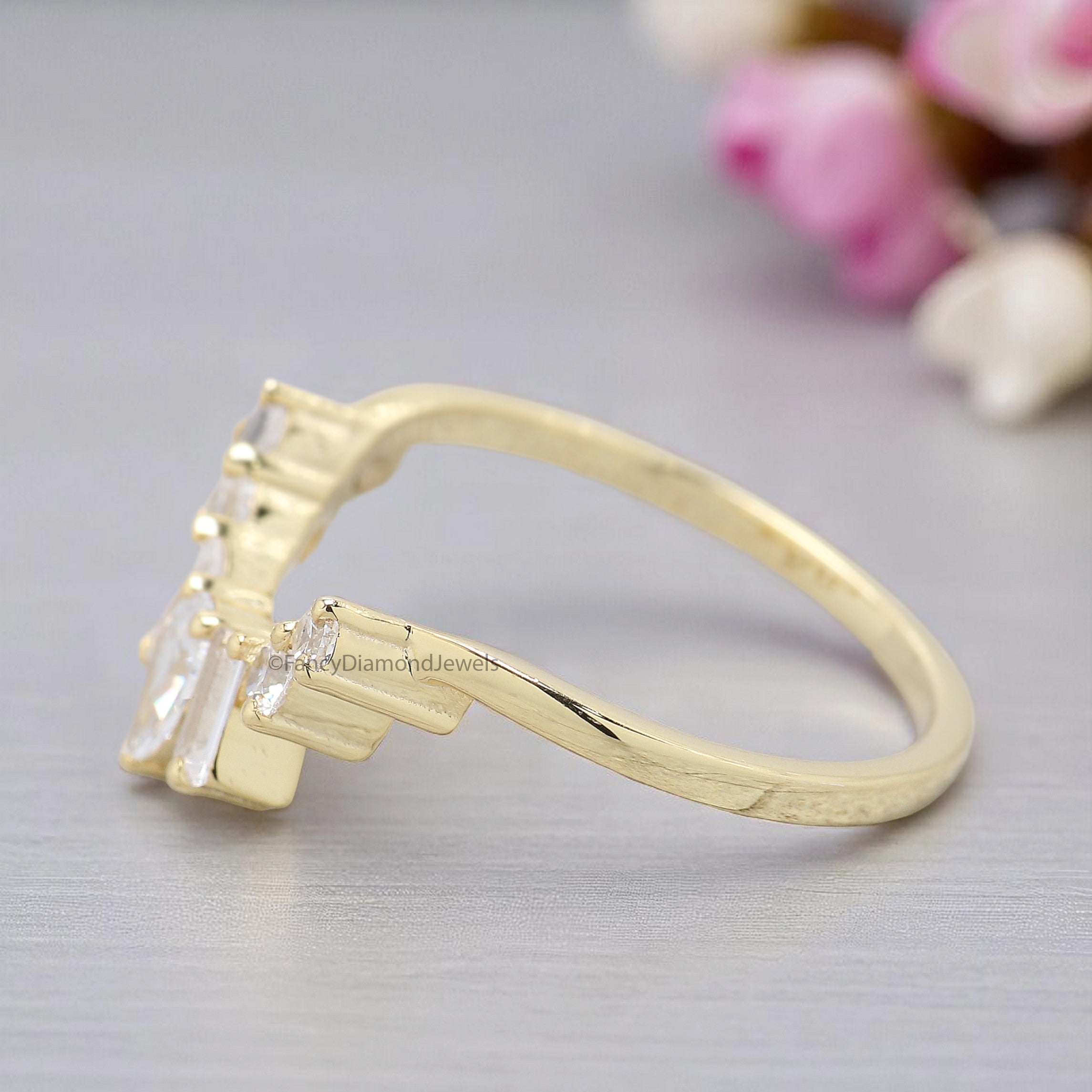 Natural White Diamond Curved Wedding Band 0.57 TW Silver/10K/14K/18K Gold Band Minimalist stacking dainty matching Band Gift For Her FD378