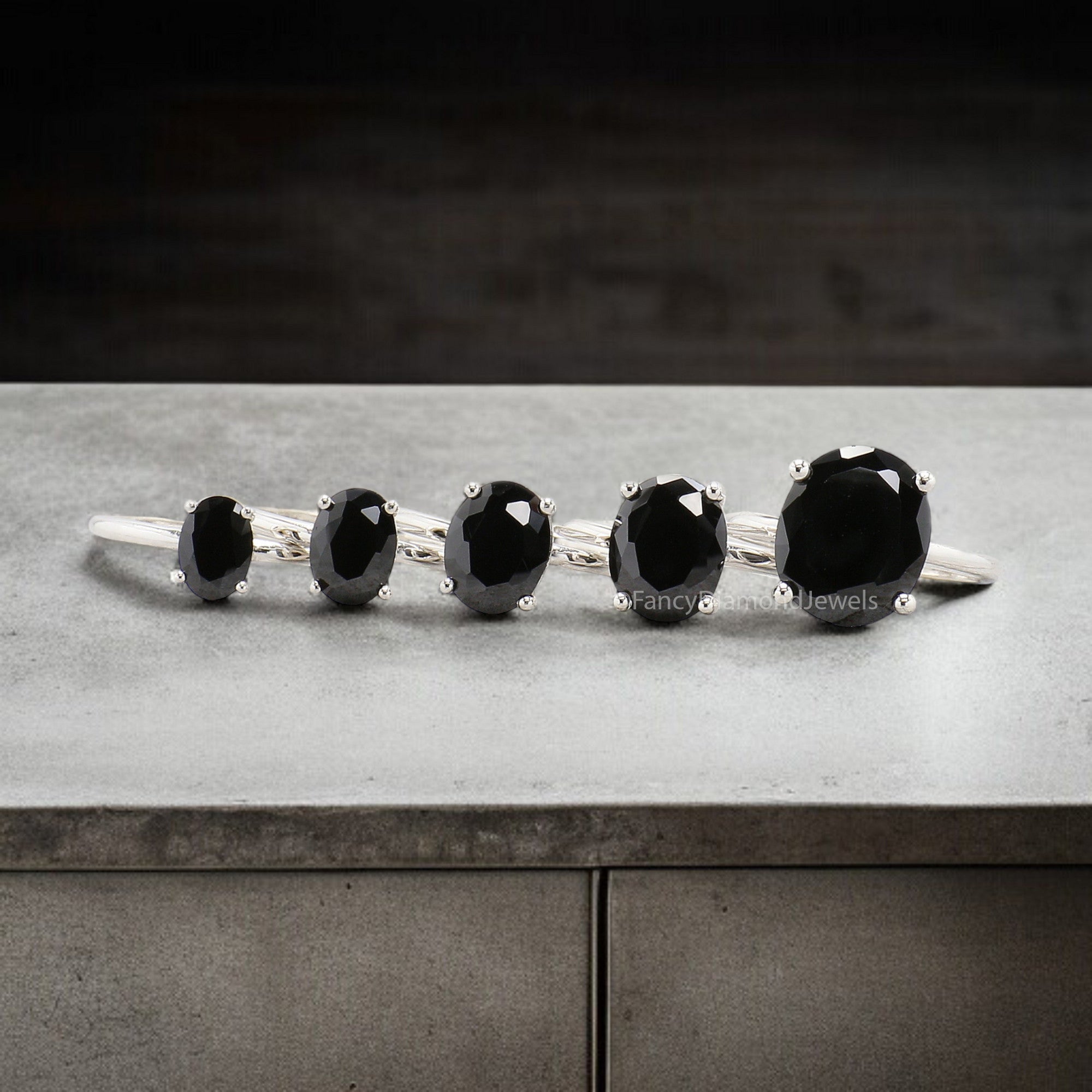 Oval Black Onyx engagement ring 12mm 10mm 9mm 8mm 7mm stone ring Simulant Solitaire ring Diamond ring Silver ring Gift for her FD330