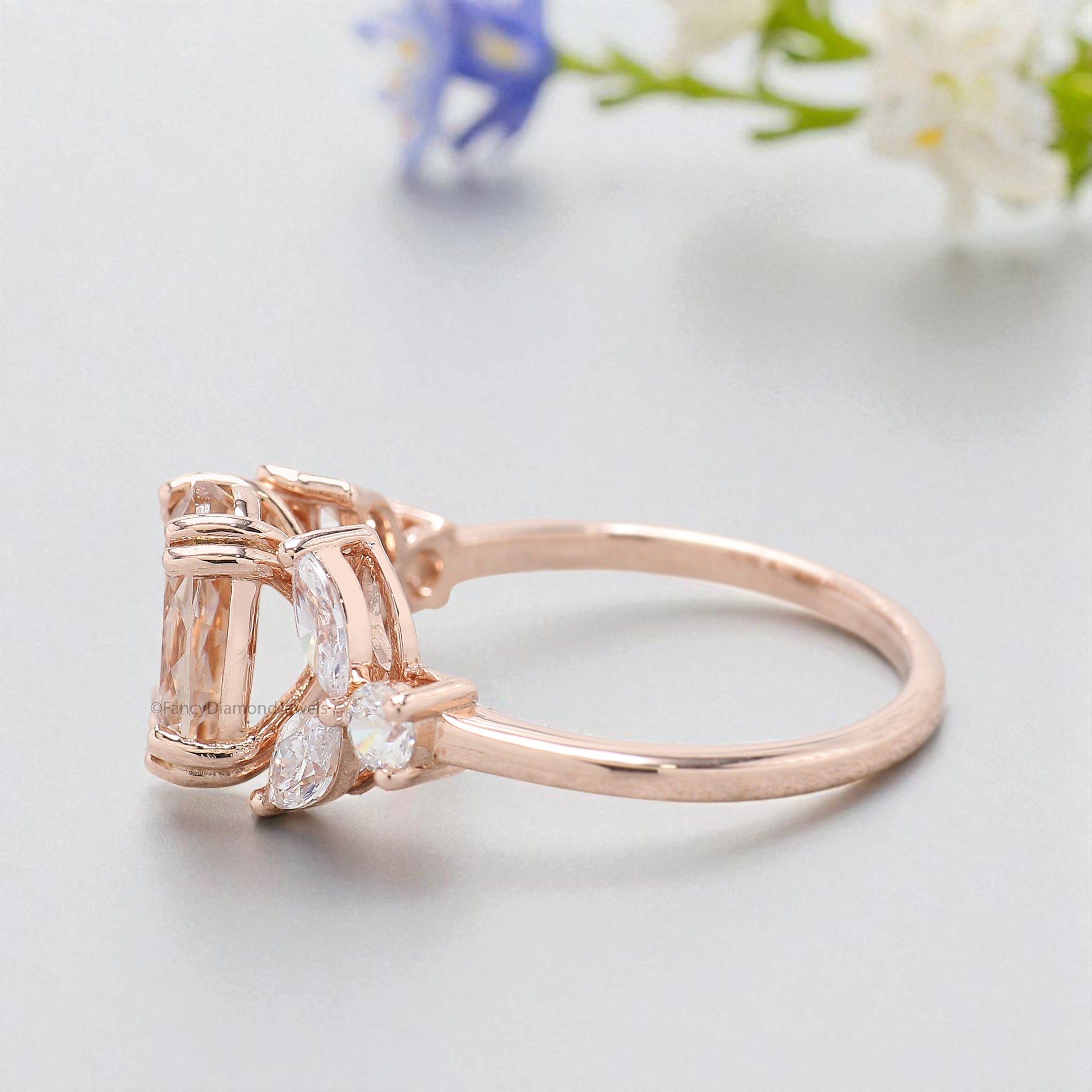 1.70 CT Oval Cut Natural Morganite Engagement Ring Rose Gold Ring Oval Shape Wedding Ring Unique Vintage Marquise Ring Gift For Her FD448