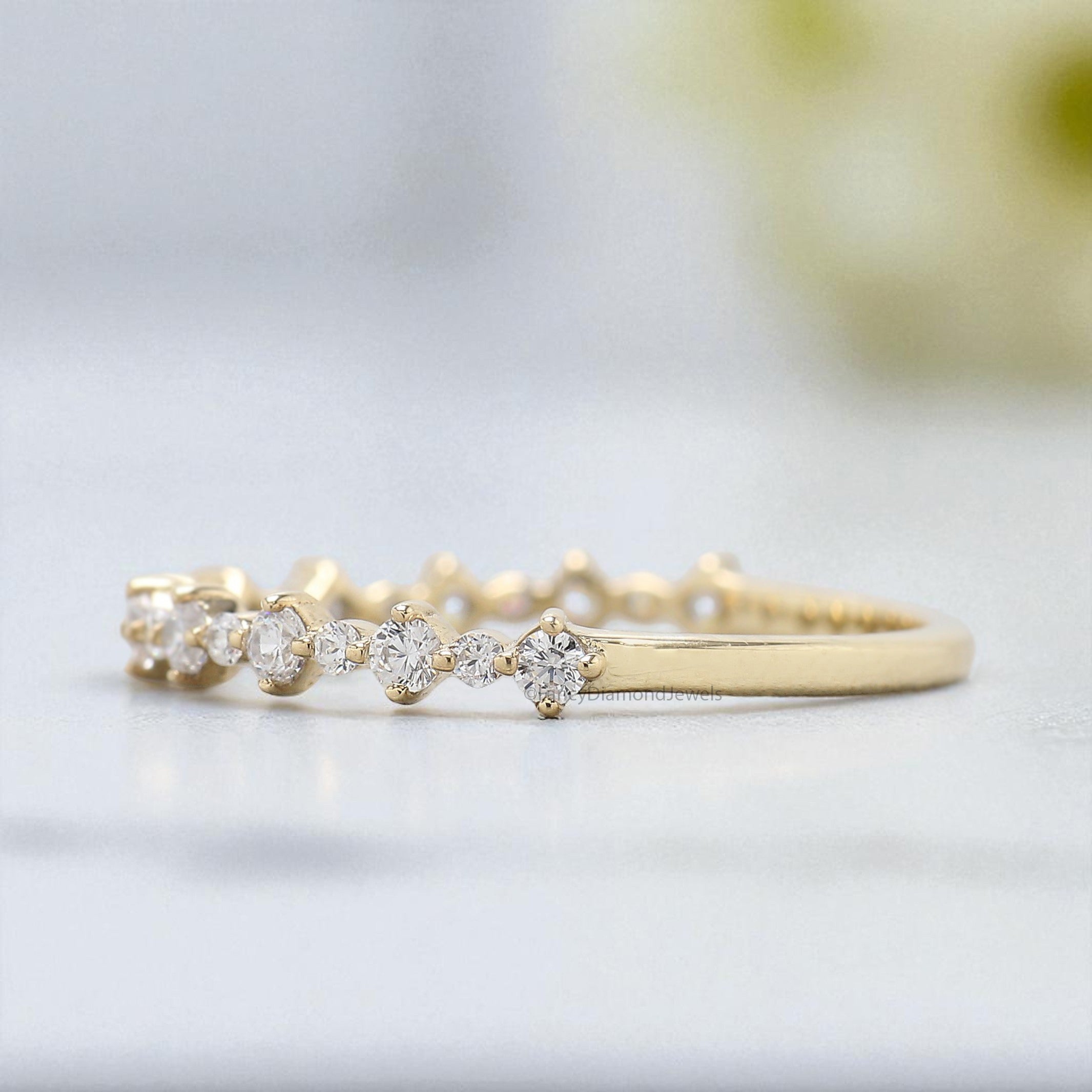 Natural White Diamond Wedding Band Half Eternity Minimalist Ring Silver/10K/14K/18K Gold stacking dainty matching anniversary Ring KD927
