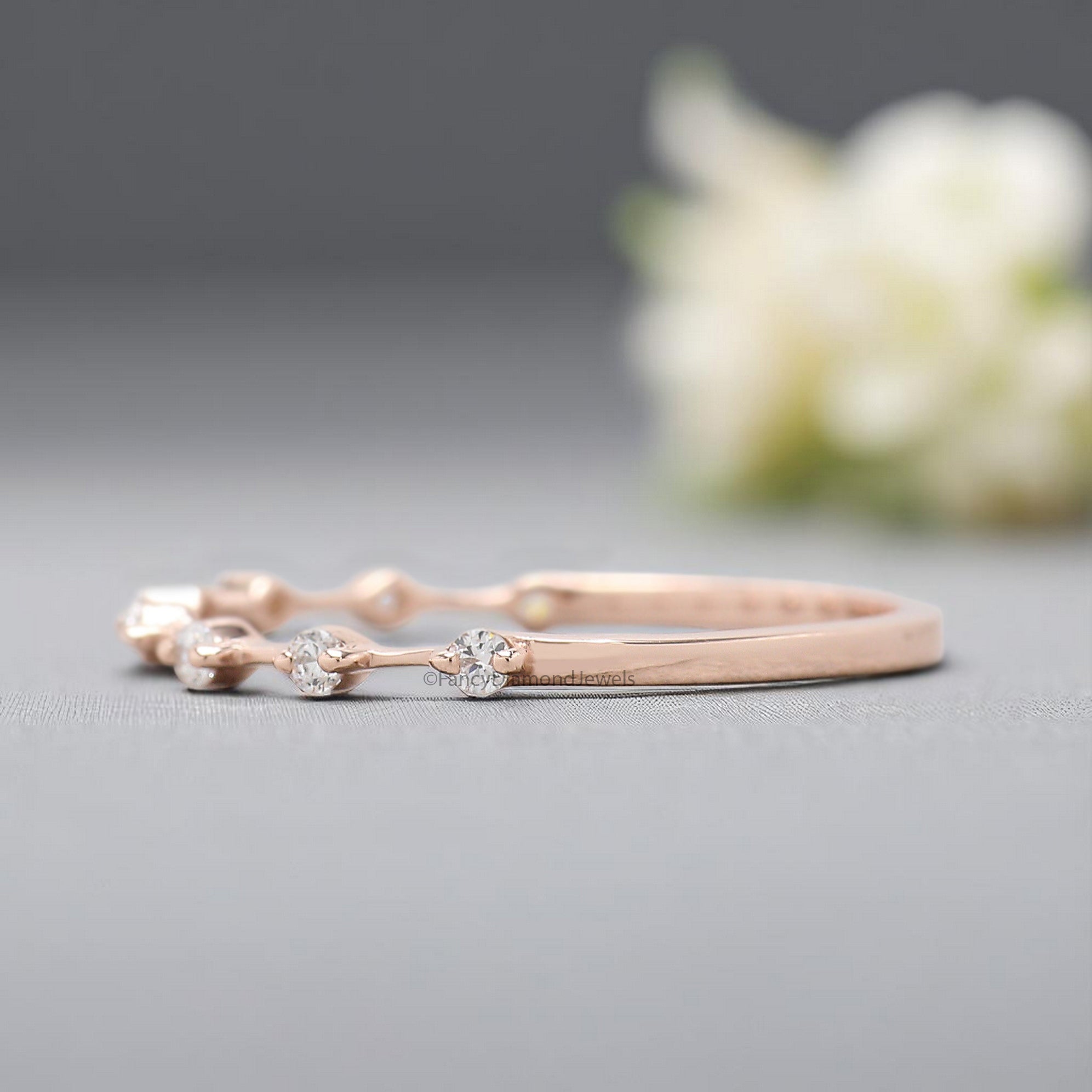 White Round Diamond Wedding Band Half Eternity Minimalist Ring Silver/10K/14K/18K Band stacking dainty matching anniversary ring KD906