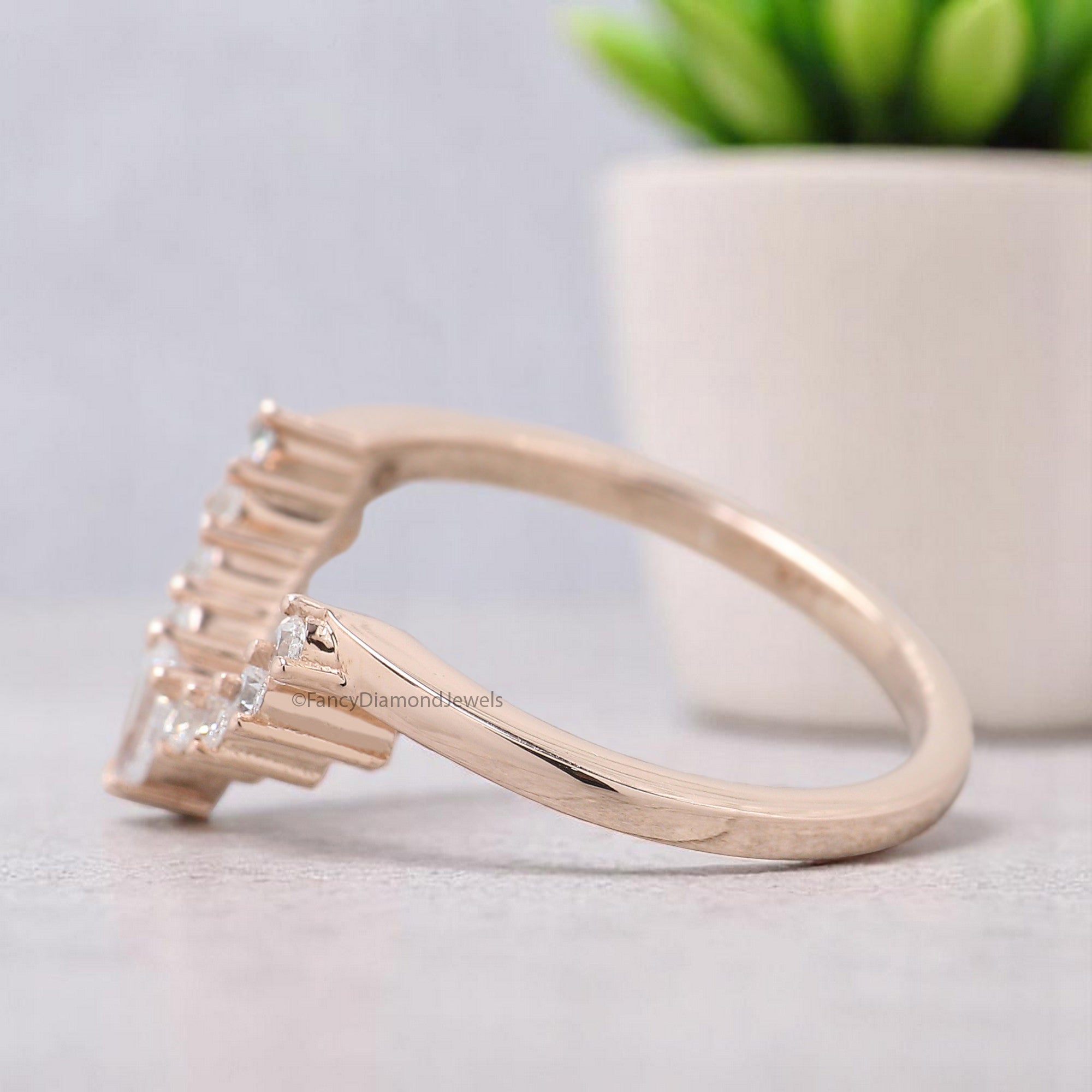 Curved wedding band Antique Pear cut Moissanite ring Silver/10K/14K/18K Band Unique Matching ring Half eternity Anniversary band FD373