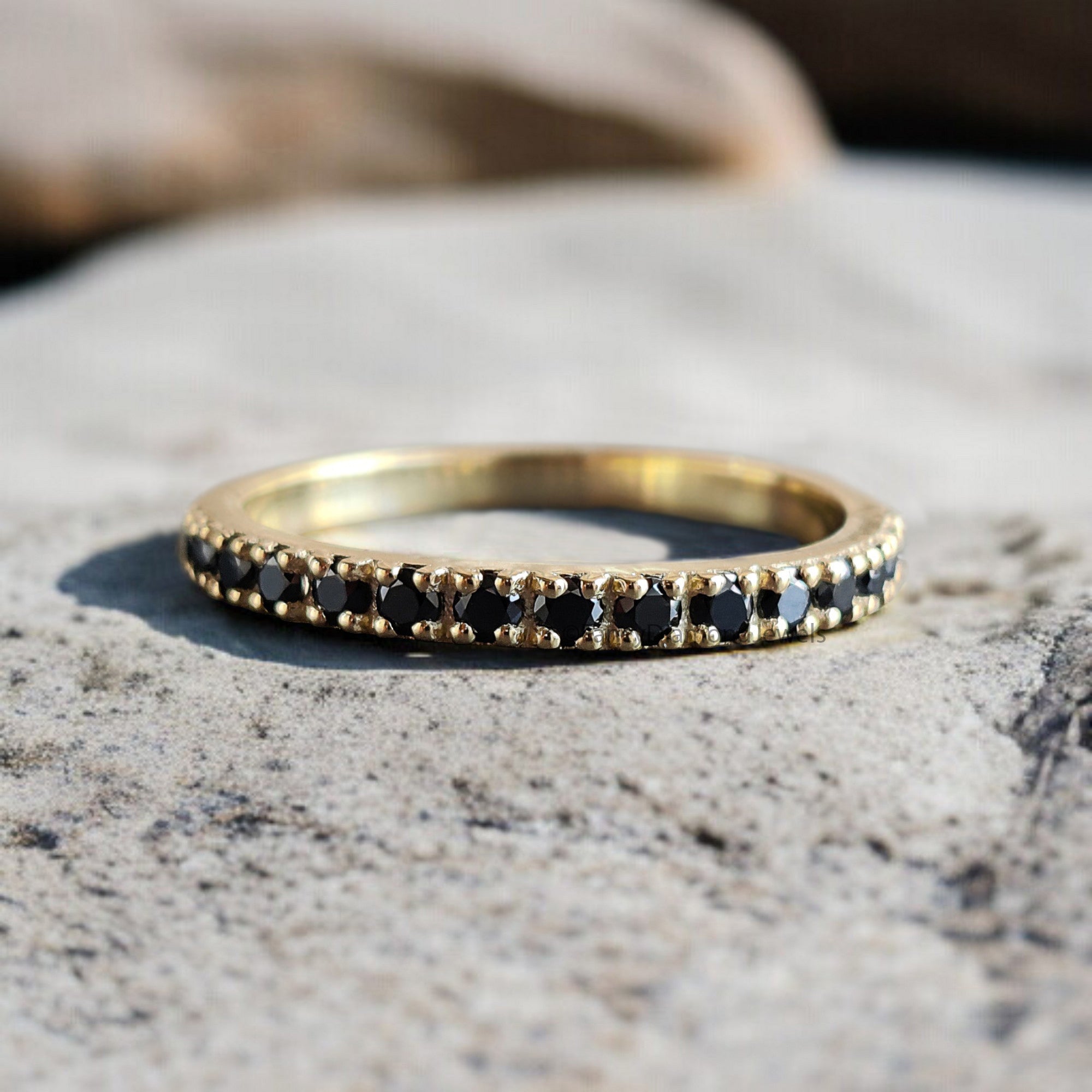 0.60 CT Round Black Color Diamond Engagement Ring Half Eternity Ring Simulant Ring Unique Wedding Ring 14K Solid Gold Anniversary Ring FD341