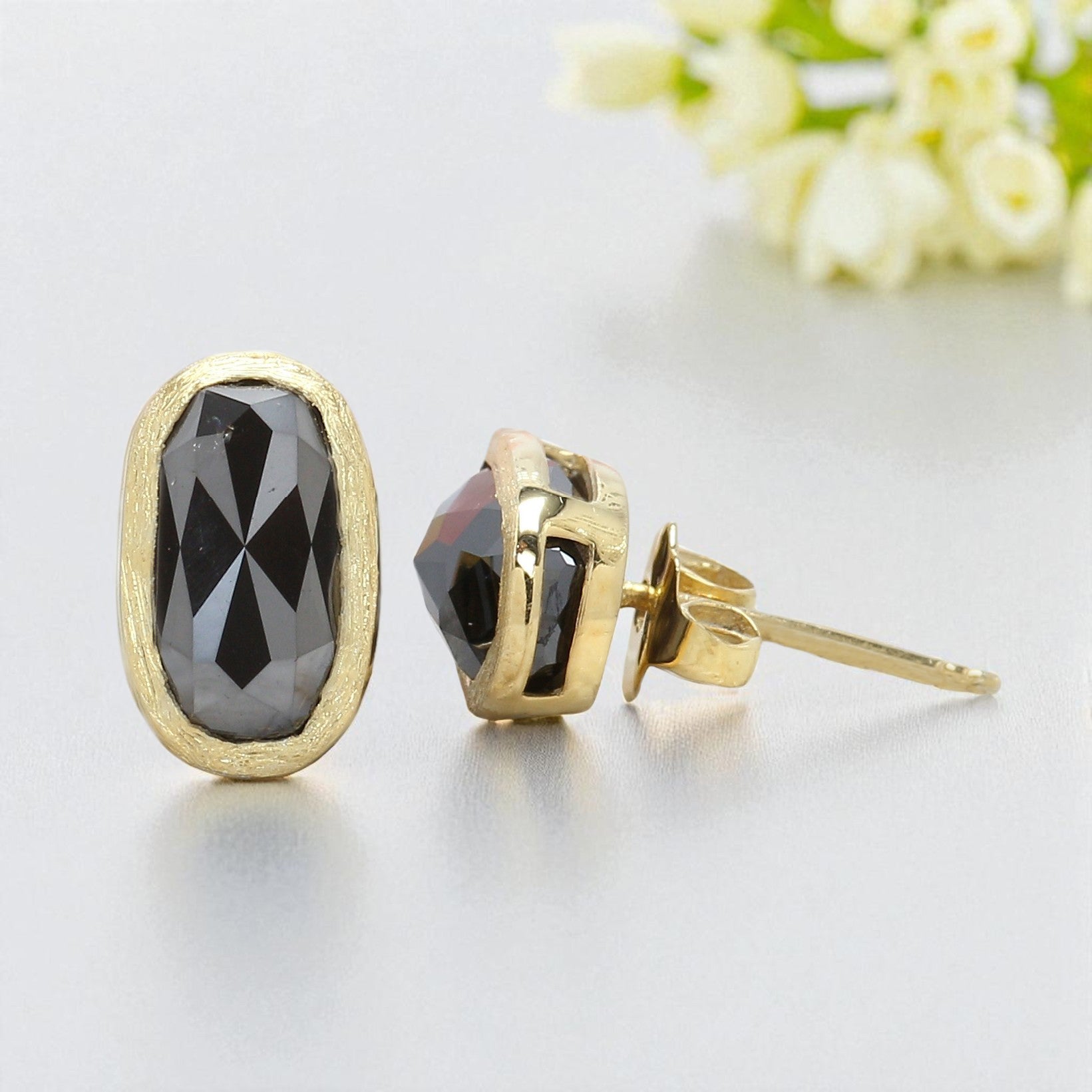 Oval Black Color Diamond Earring 3.77 Ct 9.15 MM Oval Diamond Earring 14K Solid Yellow Gold Silver Oval Earring Gift For Her KDN374-KDN375