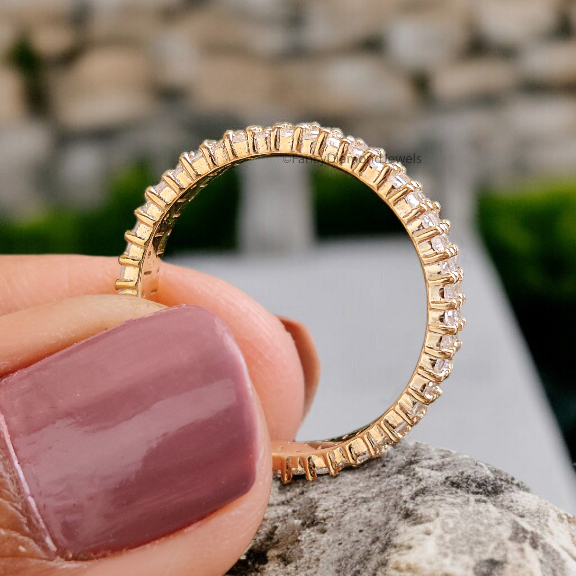 1.10 CT Baguette & Round Cut Moissanite Full Eternity Band Unique Wedding Band Anniversary Gift For Women Yellow Gold Stacking Band FD319