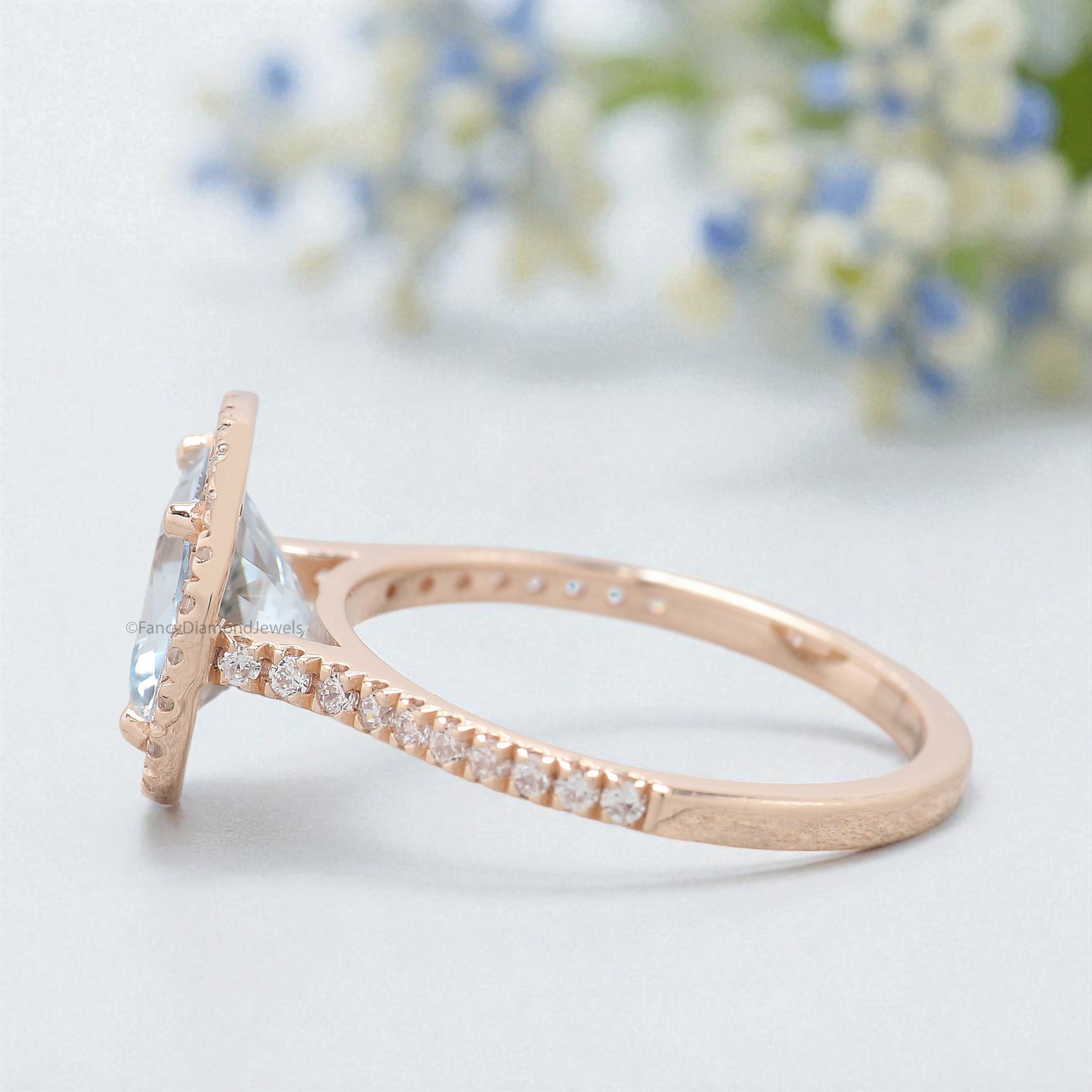 1.60 CT Cushion Natural Aquamarine Engagement Ring Rose Gold Ring Cushion Diamond Wedding Ring Unique Vintage Halo Ring Gift For Her FD431
