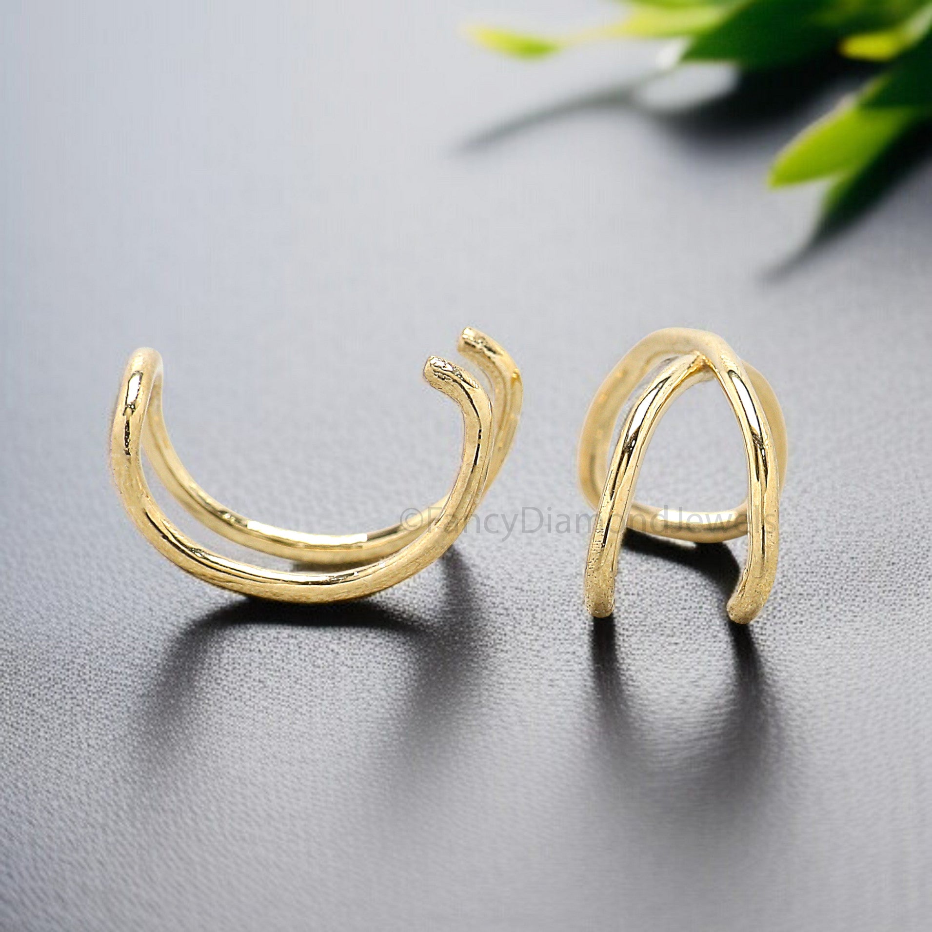 Set of 2 Ear Cuffs for Upper Ear No Piercing Needed Cuff Cartilage Earring Cuff Gold Ear Wrap Cuff FD322