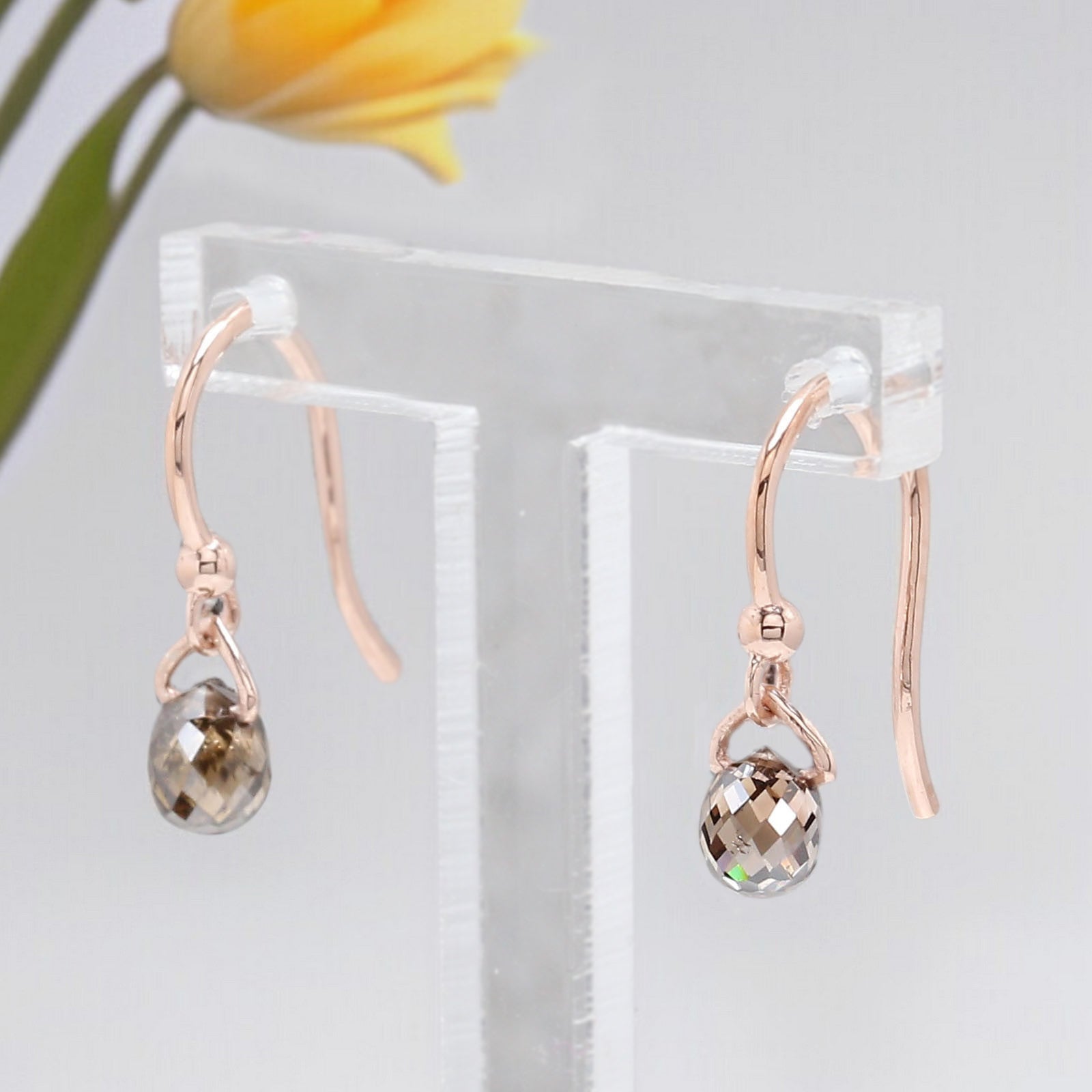 Drop Cut Brown Color Diamond Earring 1.14 Ct 4.80 MM Drop Shape Diamond Earring 14K Rose Gold Silver Drop Earring Gift For Her QL144
