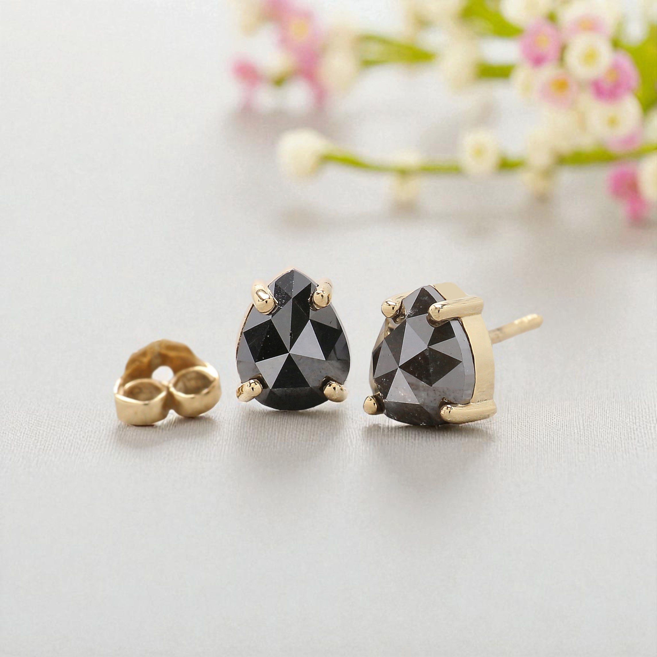 Pear Salt And Pepper Diamond Earring 2.04 Ct Pear Diamond Earring 14K Solid Yellow Gold Silver Pear Earring Gift For Her KDL7903-KDL6775