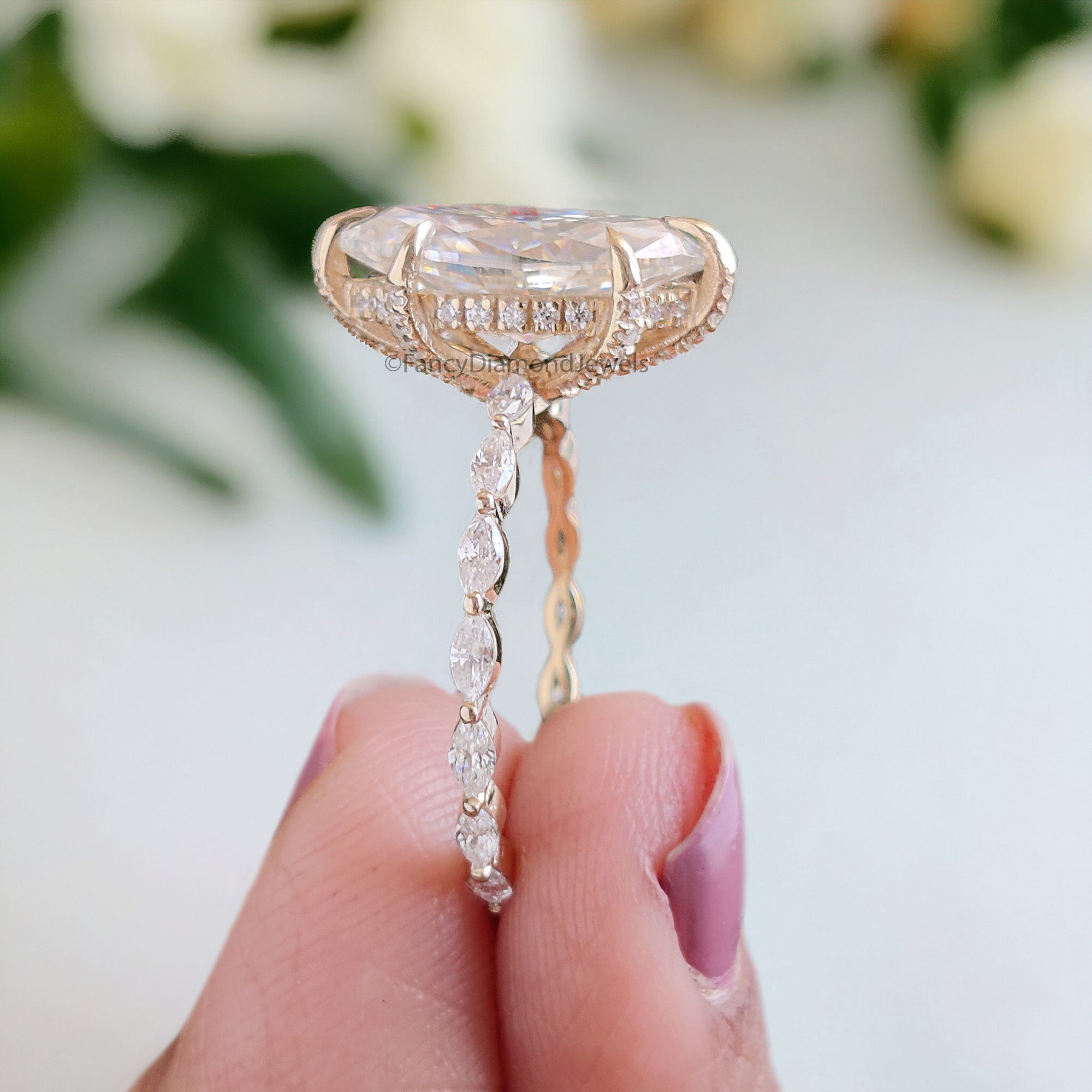 2.15 Ct Marquise Shape Colorless Engagement Ring Hidden Halo Promise Ring Wedding Ring Anniversary Ring 14K Solid Yellow Gold Ring FD314