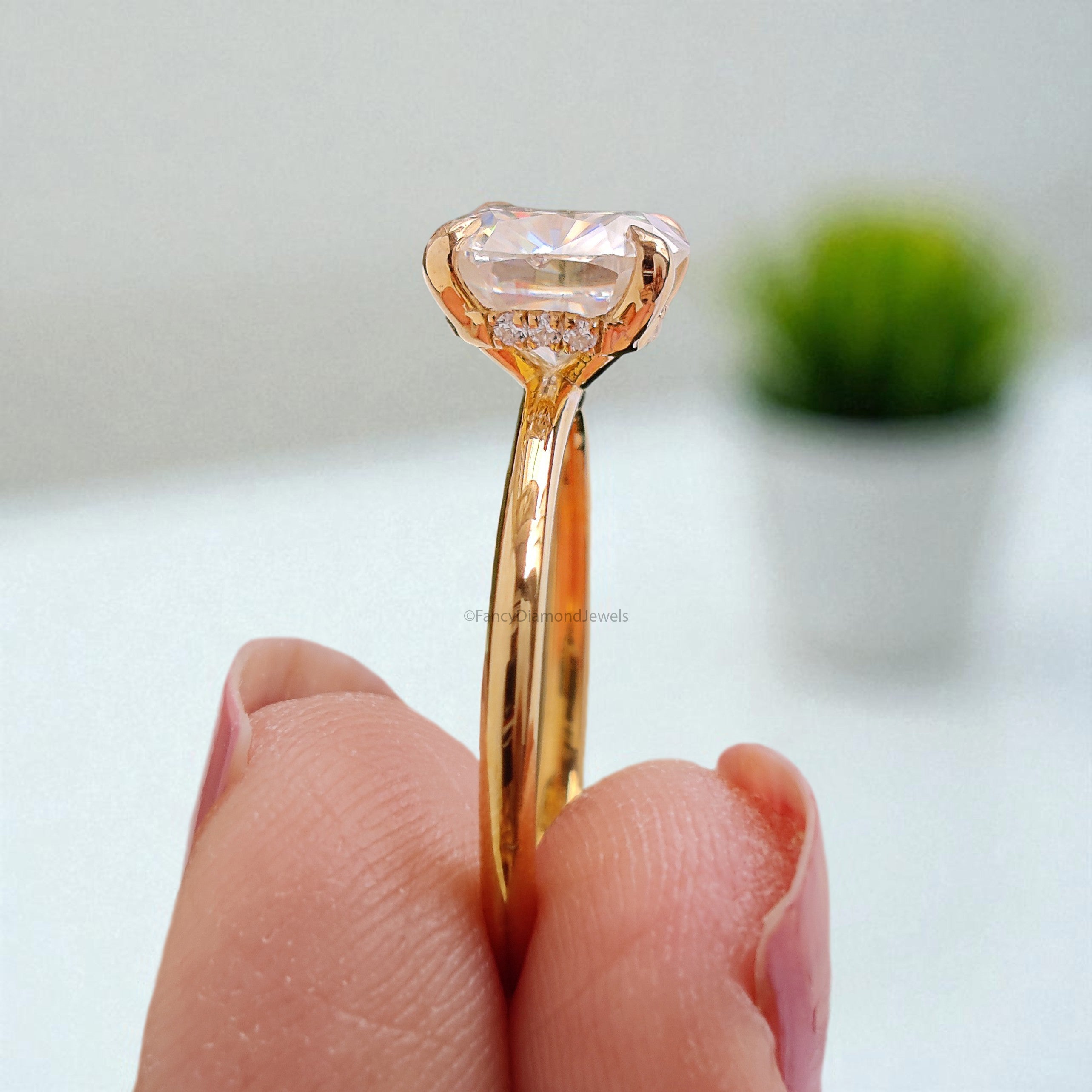 Hidden Halo Engagement Ring 2.07 TW Cushion Near Colorless Moissanite Ring Wedding Ring 14K Yellow Gold Bespoken Jewelry Bridal Set FD11