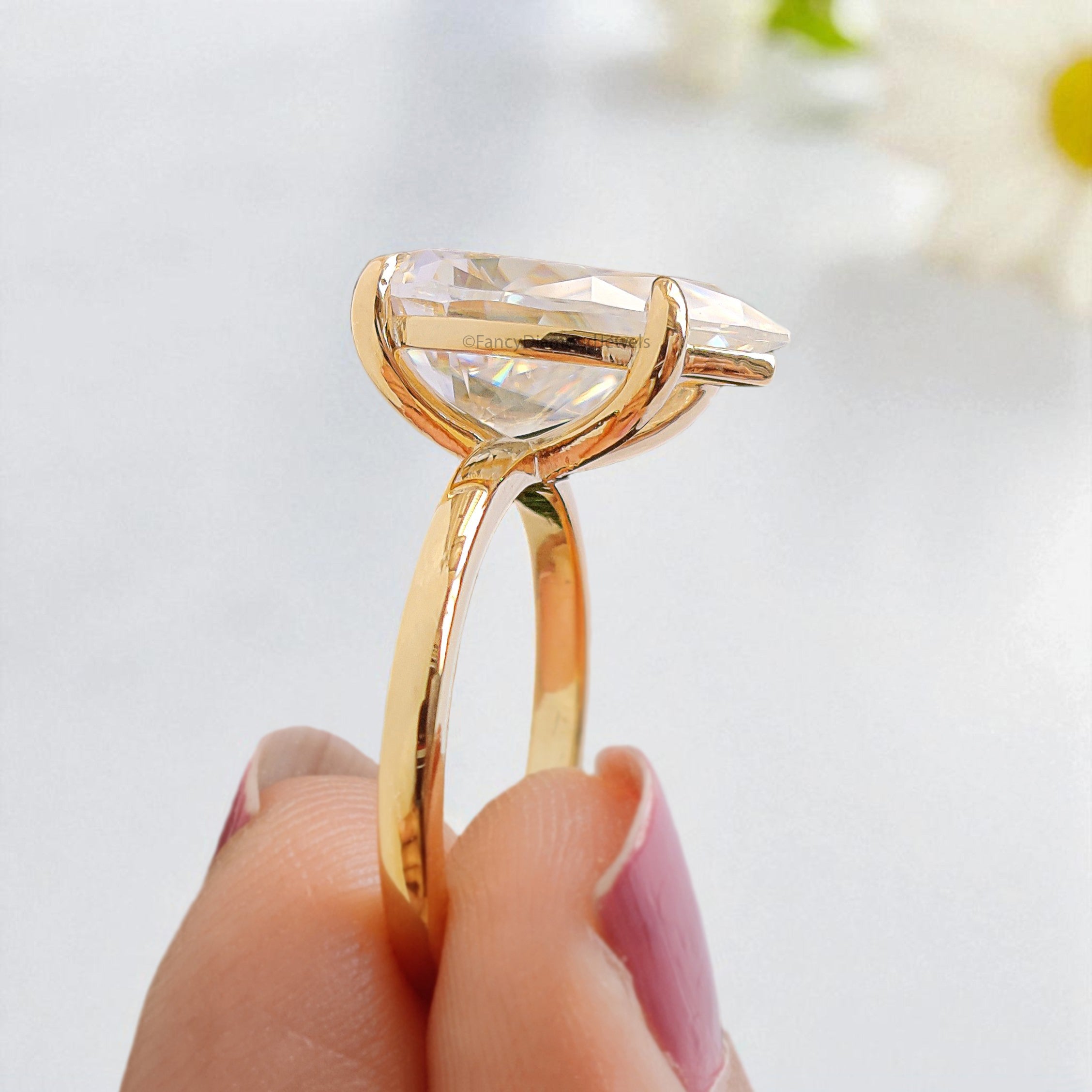 4.60 CT Pear Brilliant Cut Moissanite Engagement Ring Prong Set Ring Pear Solitaire Ring Wedding Ring Yellow Gold Ring Gift For Her FD444