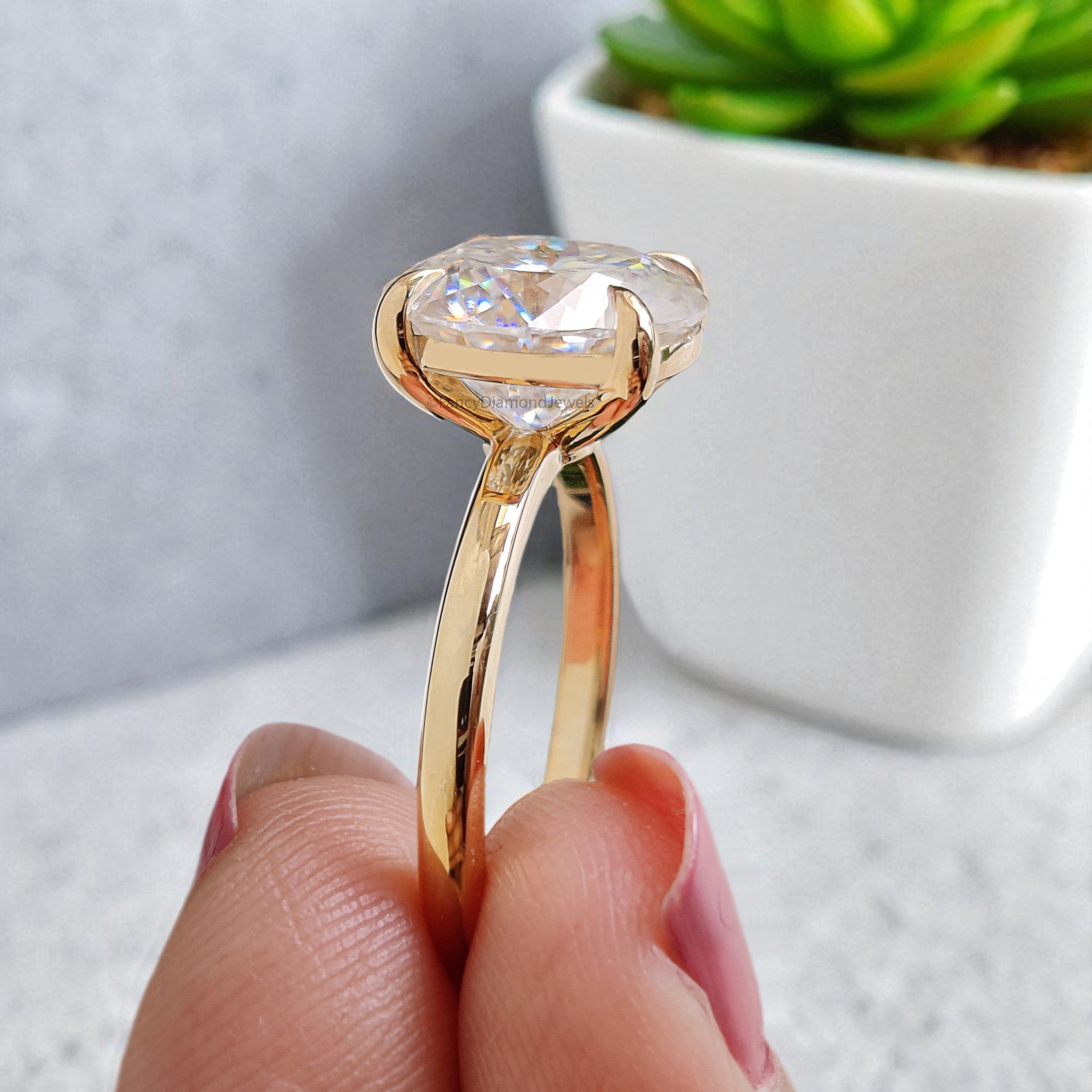 3.60 CT Portuguese Cut Colorless Moissanite Engagement Ring Yellow Gold Ring Wedding Ring Solitaire Ring Prong Set Ring Gift For Her FD443