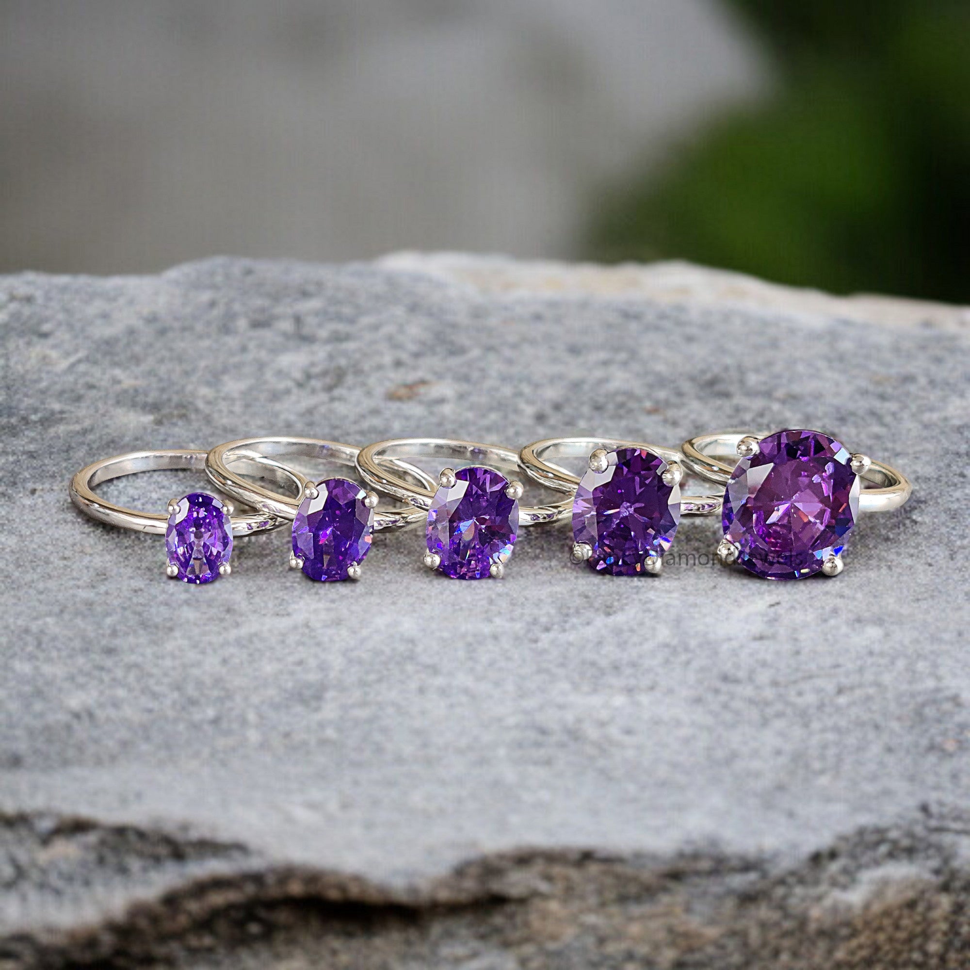 Oval Purple Amethyst stone engagement ring 12mm 10mm 9mm 8mm 7mm ring silver simulant Ring Solitaire ring Diamond ring Gift for her FD343