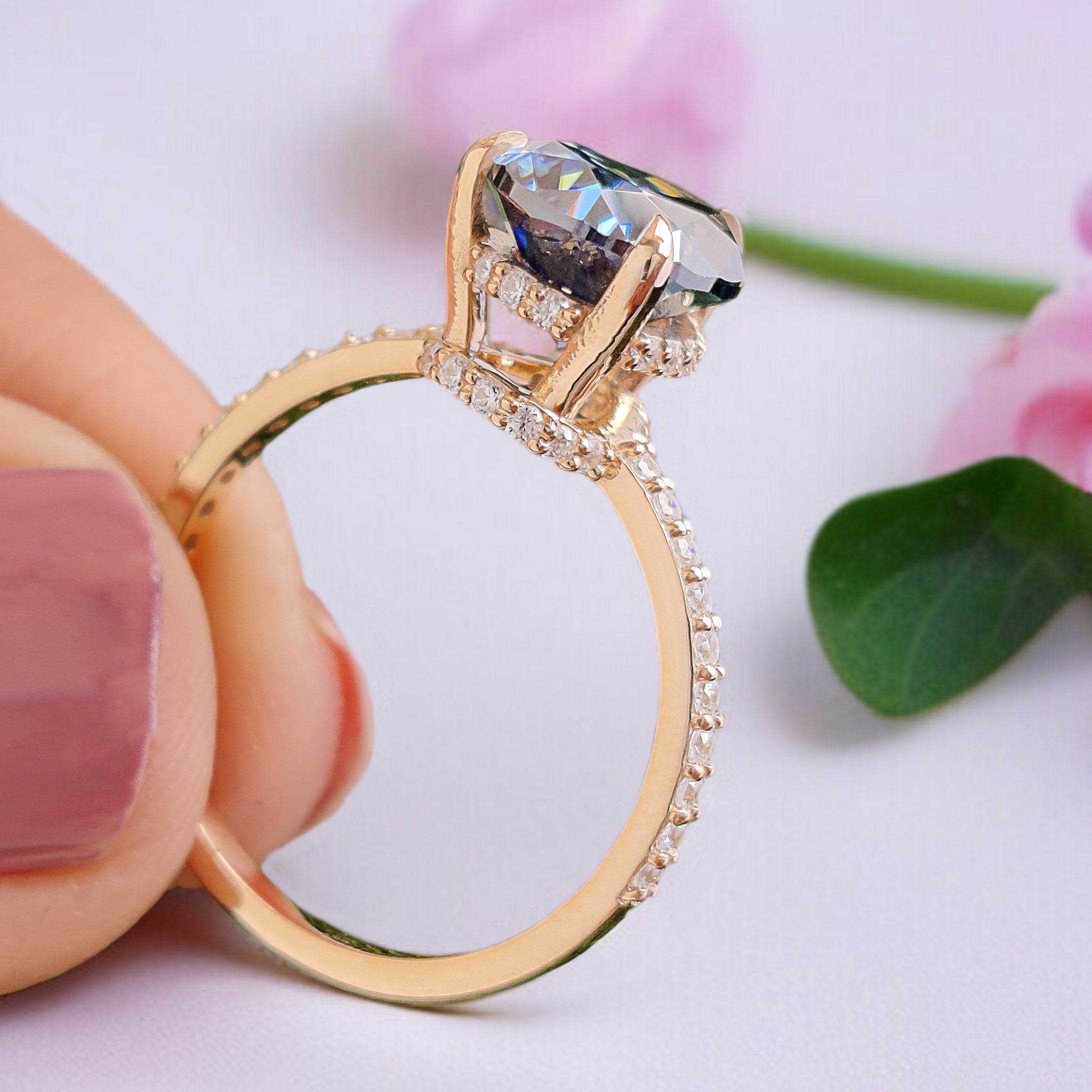 Pear Royal Blue Moissanite Ring Hidden Halo Engagement Ring 2.15 TW Pear Shaped Moissanite Best Proposal Ring Anniversary Gift Ring FD464