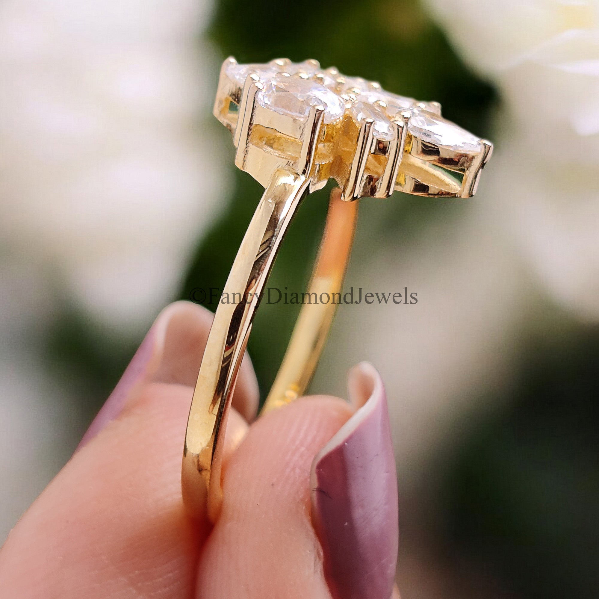 Mix Shape Moissanite Bridal Ring Multi Diamond Ring Engagement Ring Mixed Size Stones Wedding Ring 14K Solid Gold Anniversary Ring FD255