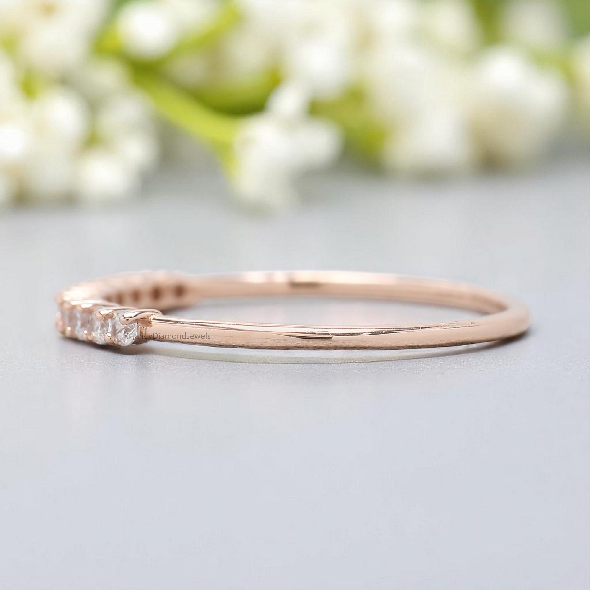 Round Moissanite Diamond Wedding Band Half Eternity Minimalist stacking dainty matching anniversary Ring Silver/10K/14K/18K Gold Band KD899