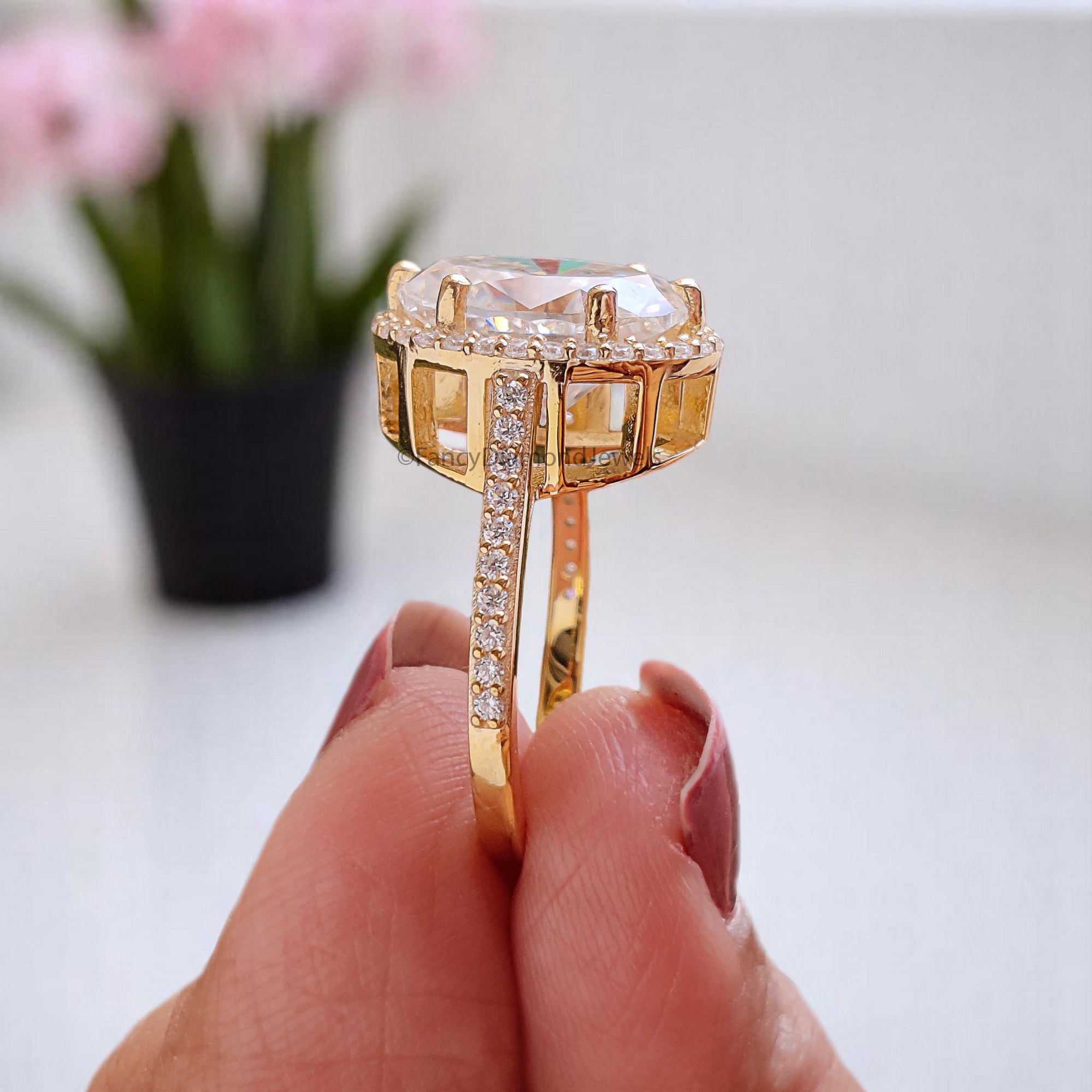 4.15 CT Oval Moissanite Engagement Ring Oval With Halo Setting Ring Colorless Oval Moissanite Wedding Ring Gift for Her Promise Ring FD364