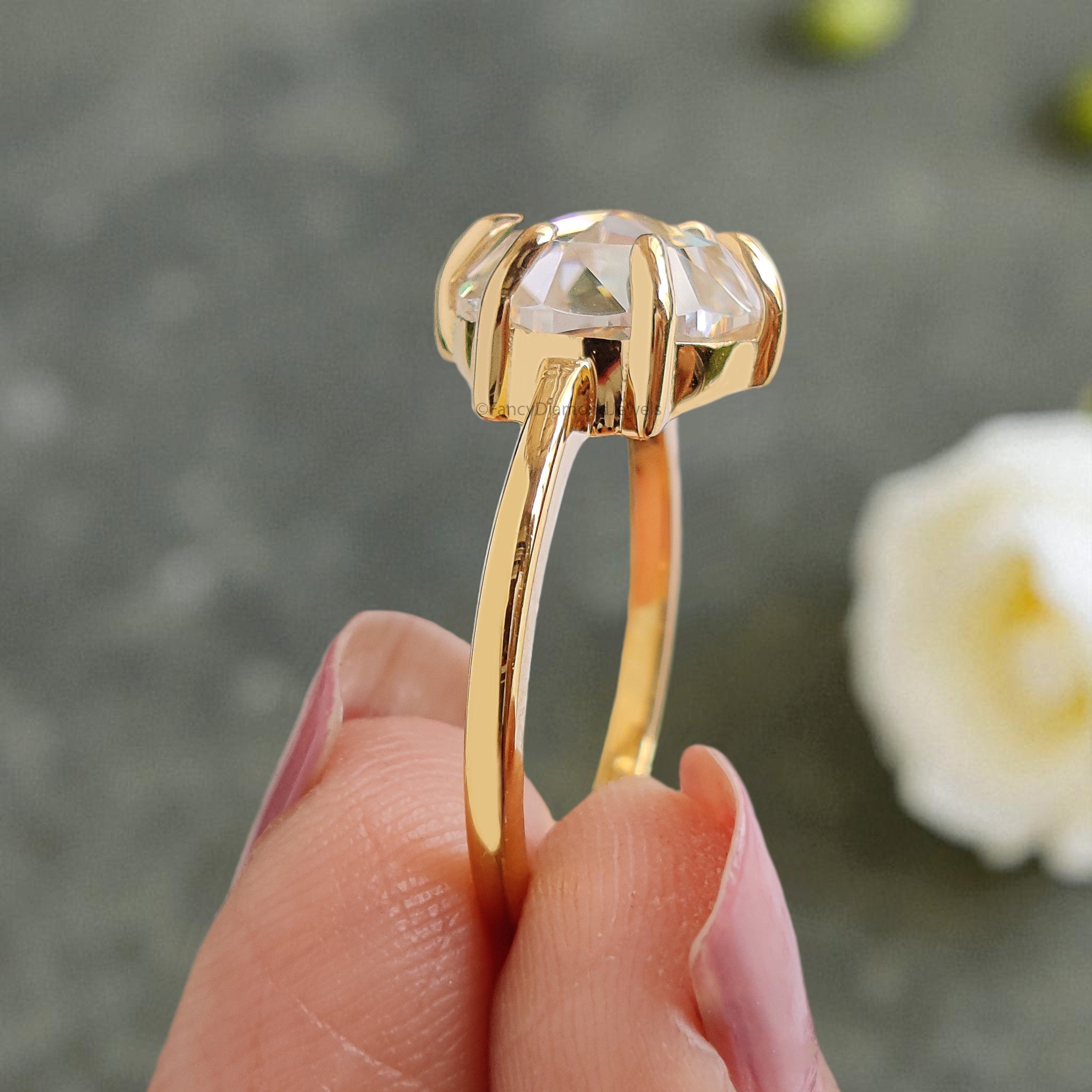 2.65 CT Round Rose Cut Colorless Moissanite Pointed Prong Simple Solitaire Engagement Ring Wedding Ring Anniversary Ring Bridal Ring FD28