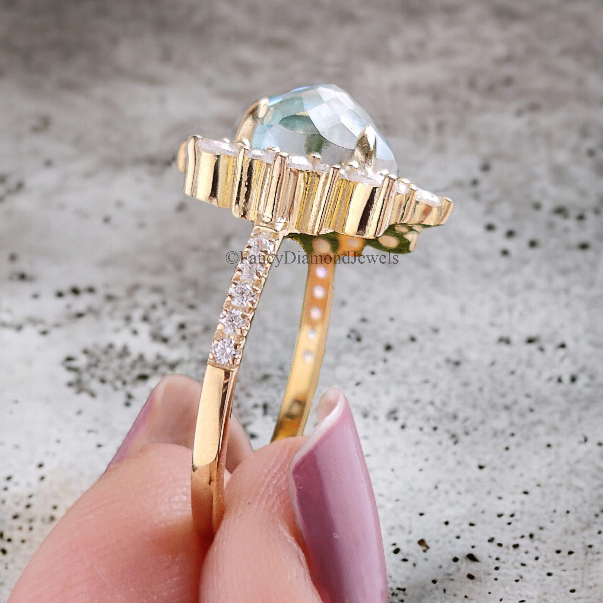 Antique 2.70 CT Round Rose Cut Blue Moissanite Engagement Ring Cluster Wedding Ring Anniversary Gift Promise Ring Unique Ring FD256