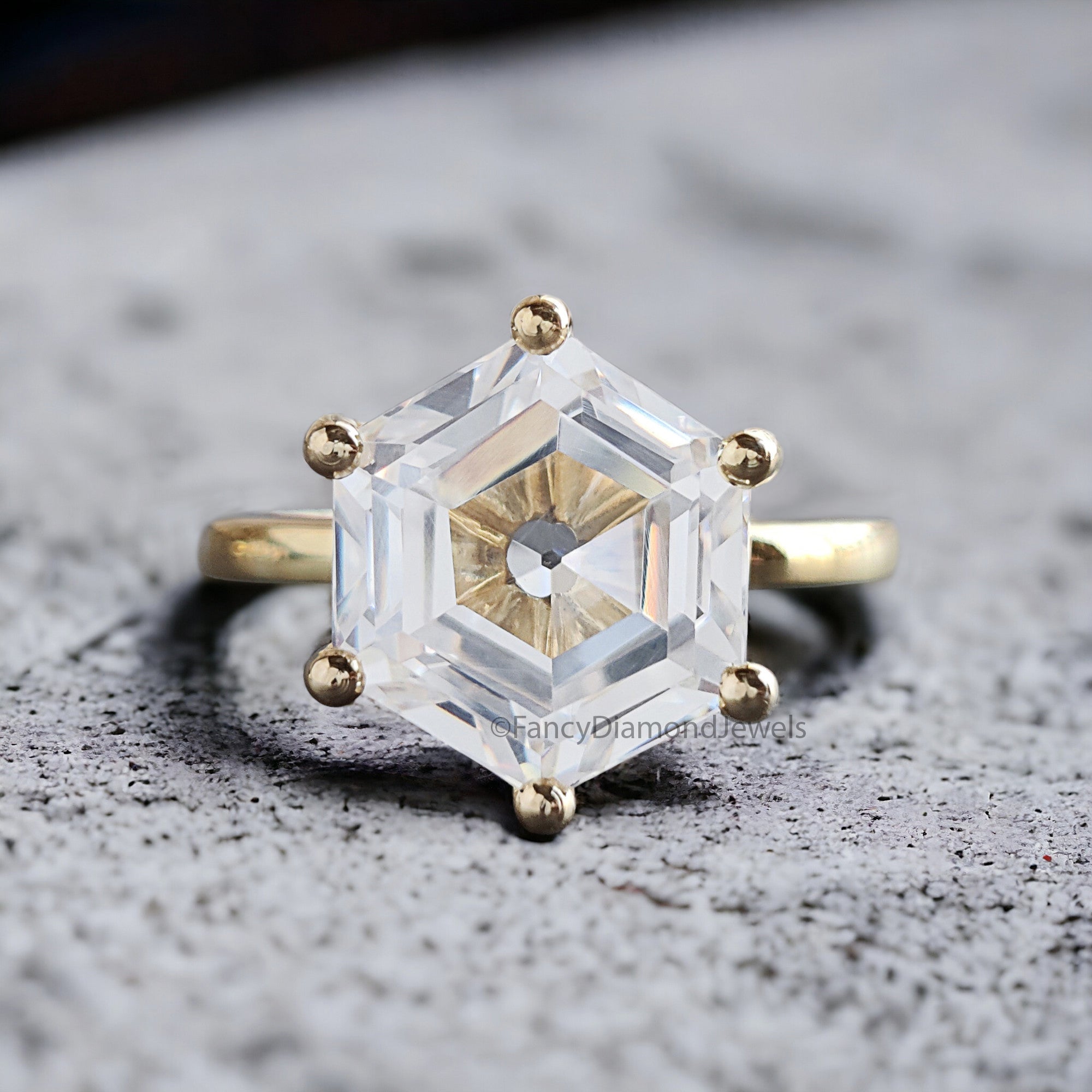 Hexagon Cut Engagement ring 7mm 8mm 9mm 10mm 11mm Stone Ring Silver Promise Ring Hexagon Cut Diamond Solitaire Ring Gift For Her FD286